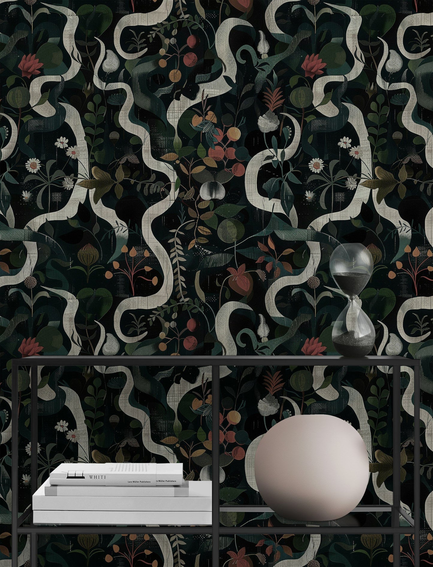 Botanical Floral Wallpaper - Dark Background Elegant Roll