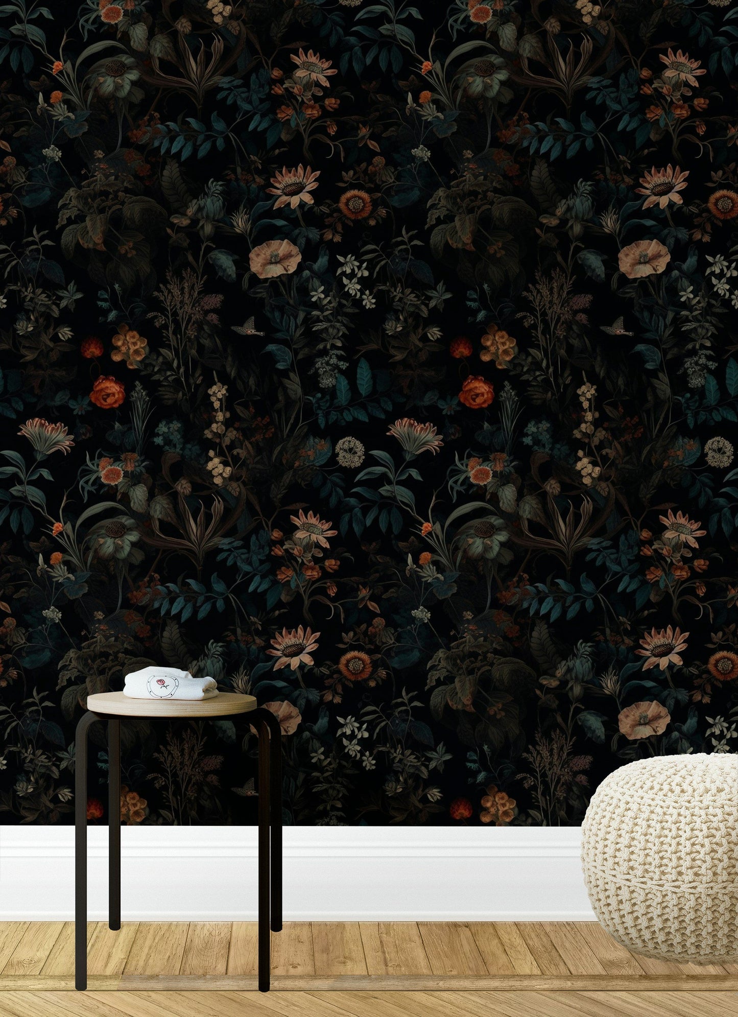 Elegant Botanical Wallpaper Dark Background Floral Roll