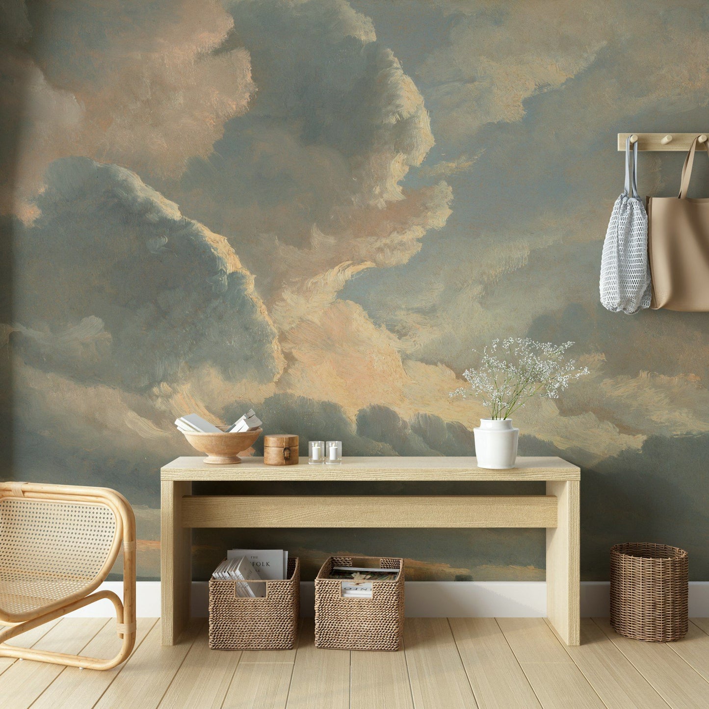 Cloudscape Wallpaper Sky Blue Pastel Clouds Wall Mural