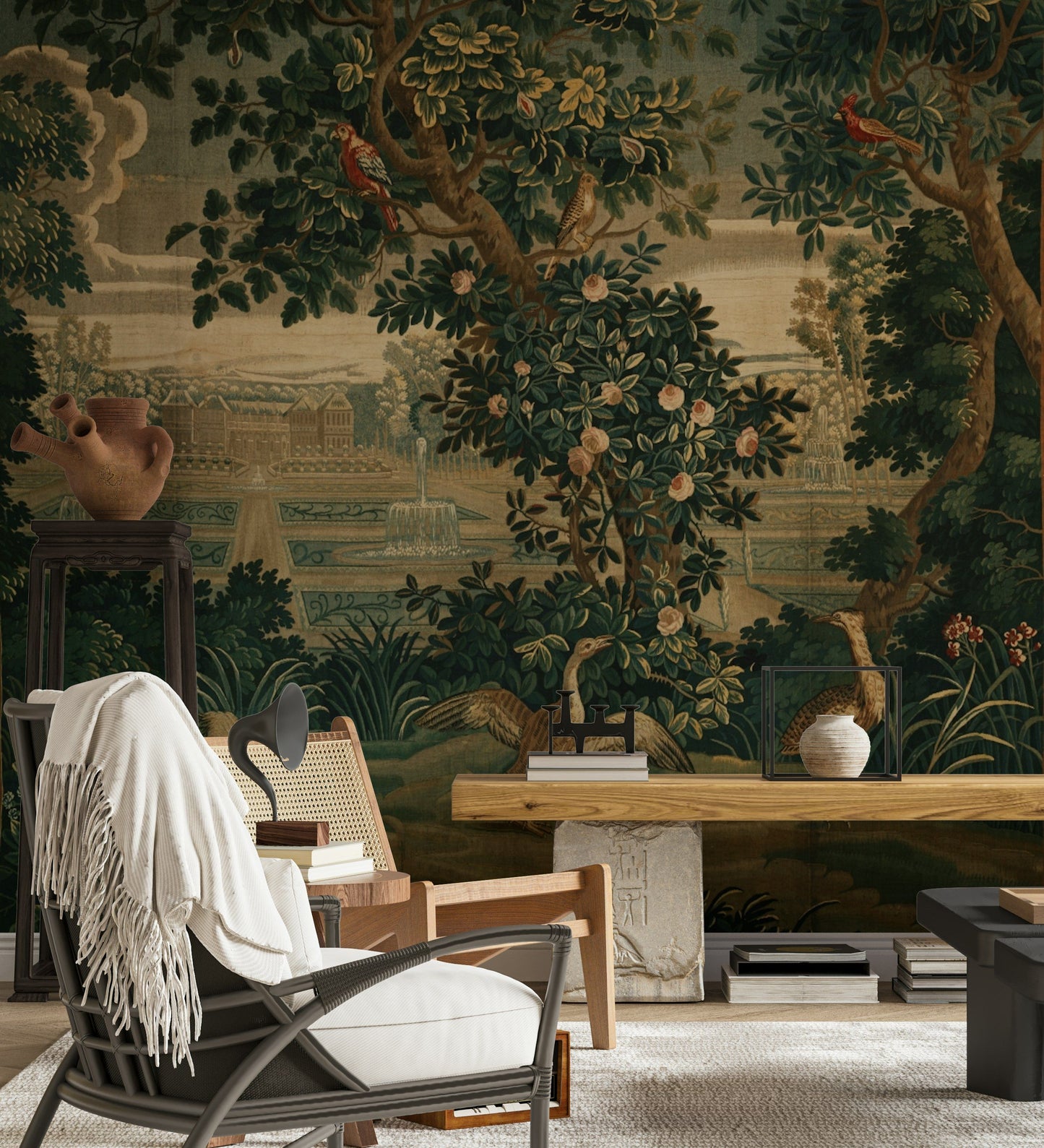 Versailles Garden Wallpaper French Tapestry Bird Wall Mural