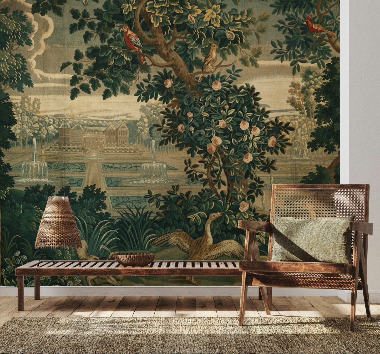 Versailles Garden Wallpaper French Tapestry Bird Wall Mural