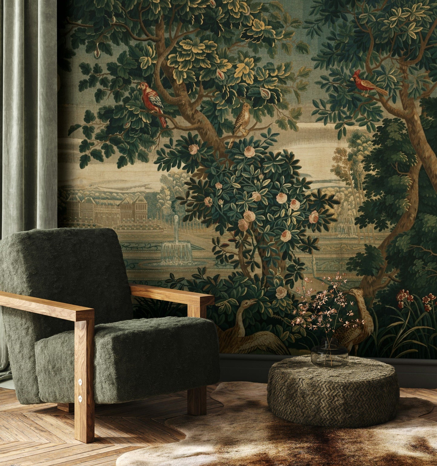 Versailles Garden Wallpaper French Tapestry Bird Wall Mural