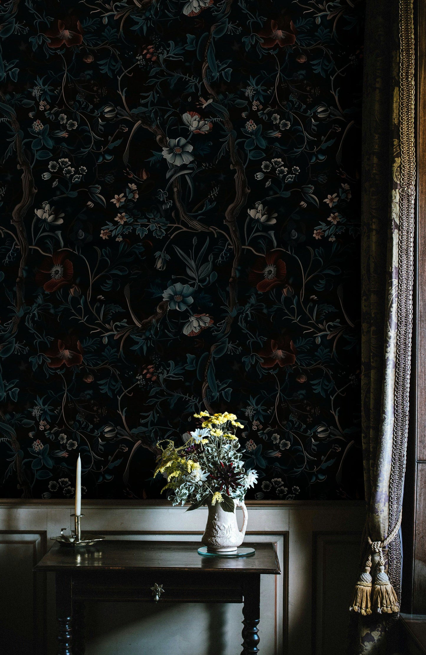 Dark Floral Botanical Wallpaper Flowers Wall Mural