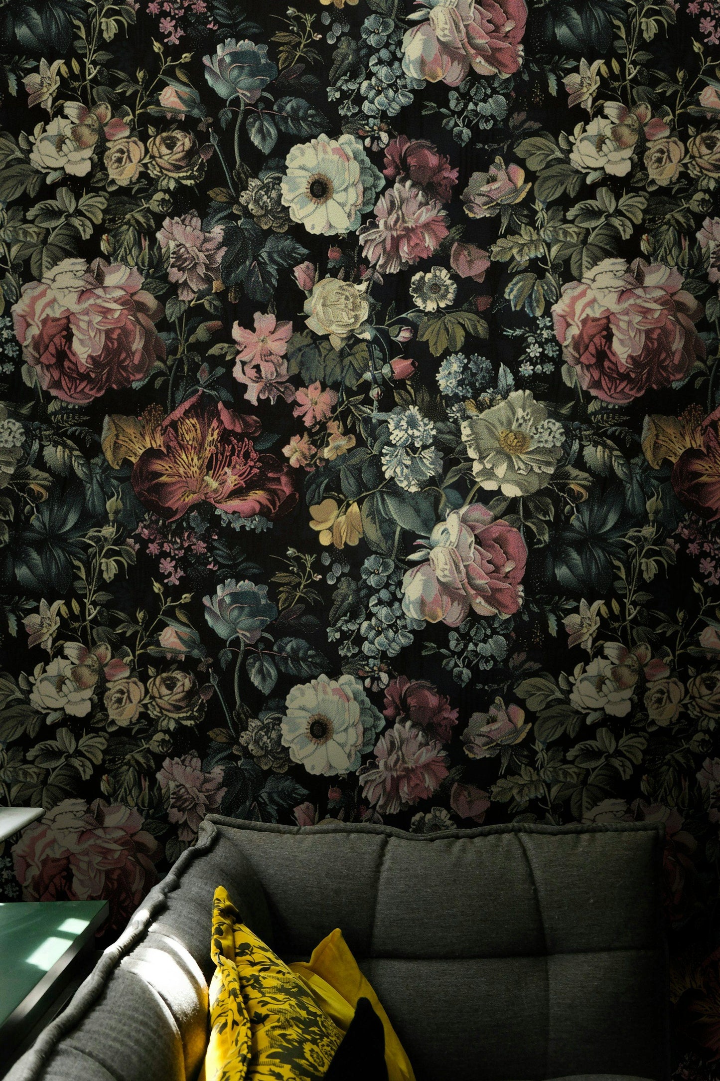 Dark Vintage Floral Wallpaper Vibrant Flowers Wall Mural