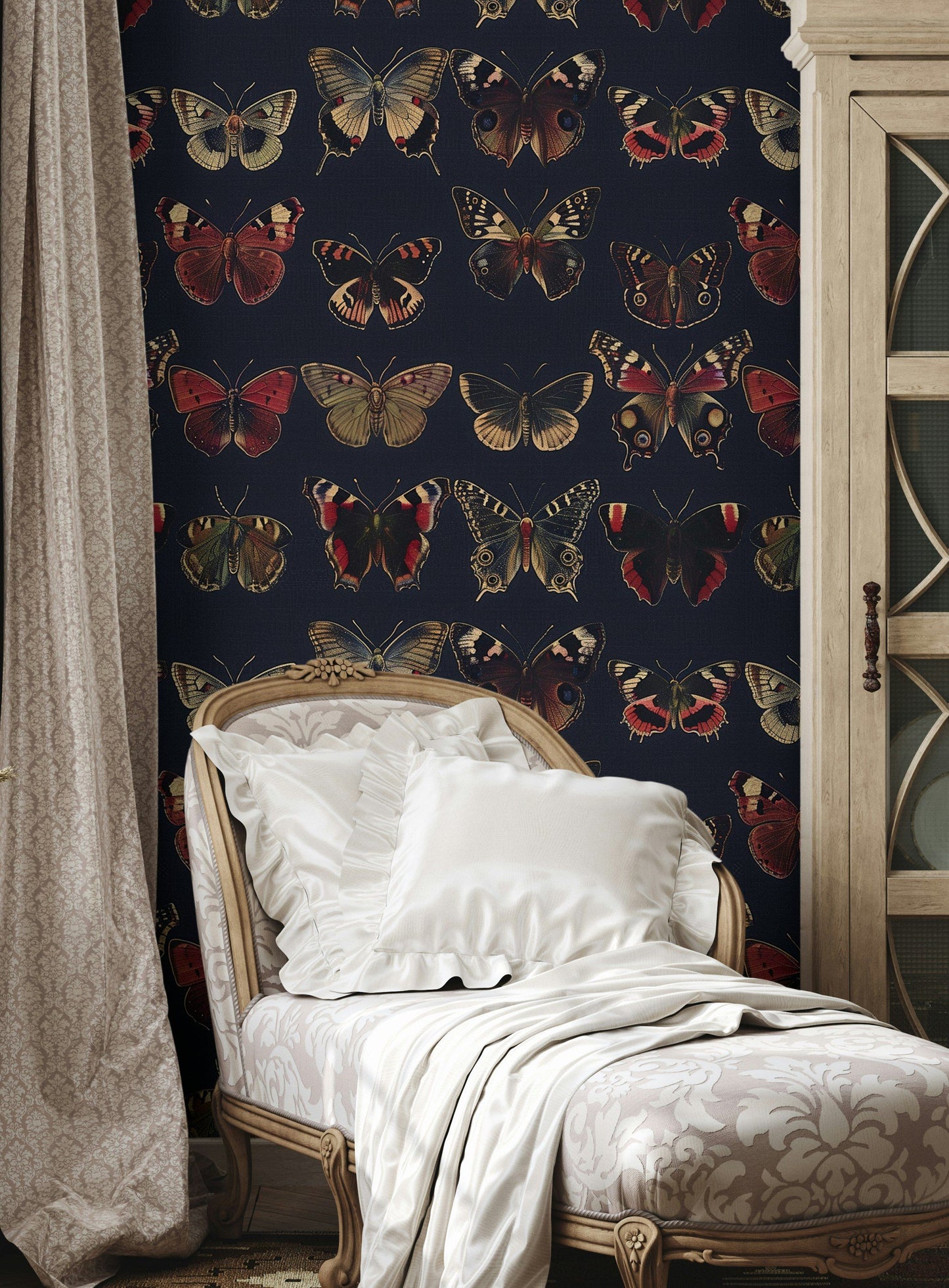 Vintage Butterfly Wallpaper - Dark Background, Colorful Butterflies, Elegant Nature-Inspired Wall Mural
