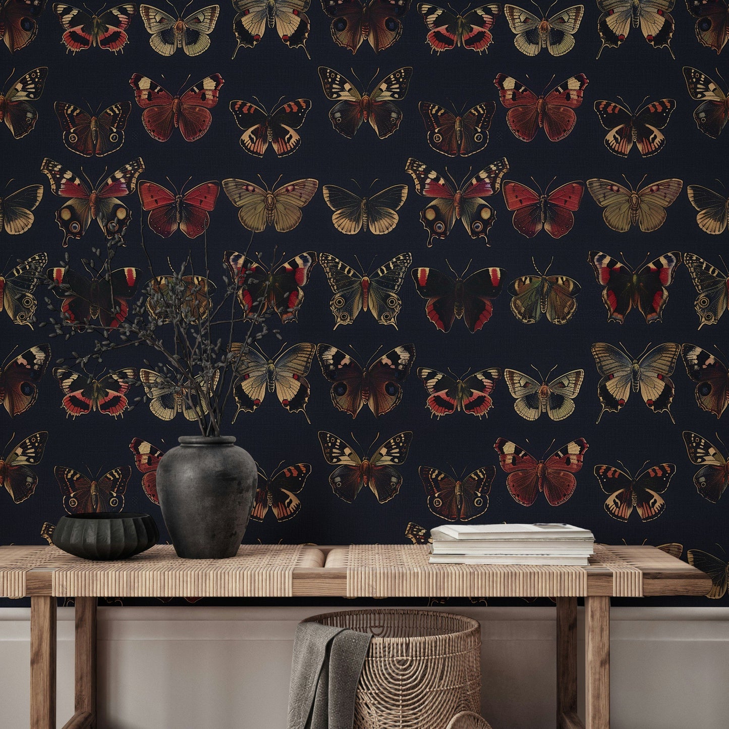 Vintage Butterfly Wallpaper - Dark Background, Colorful Butterflies, Elegant Nature-Inspired Wall Mural