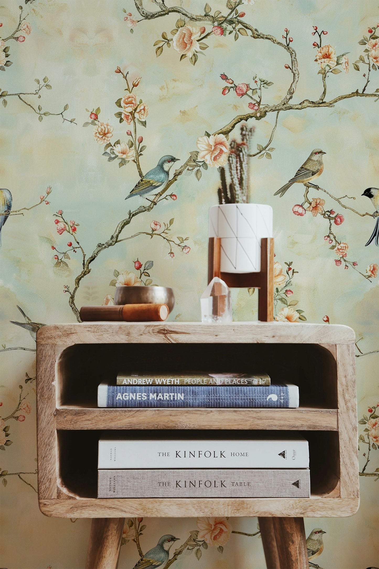 Elegant Bird and Floral Wallpaper Soft Pastel Background