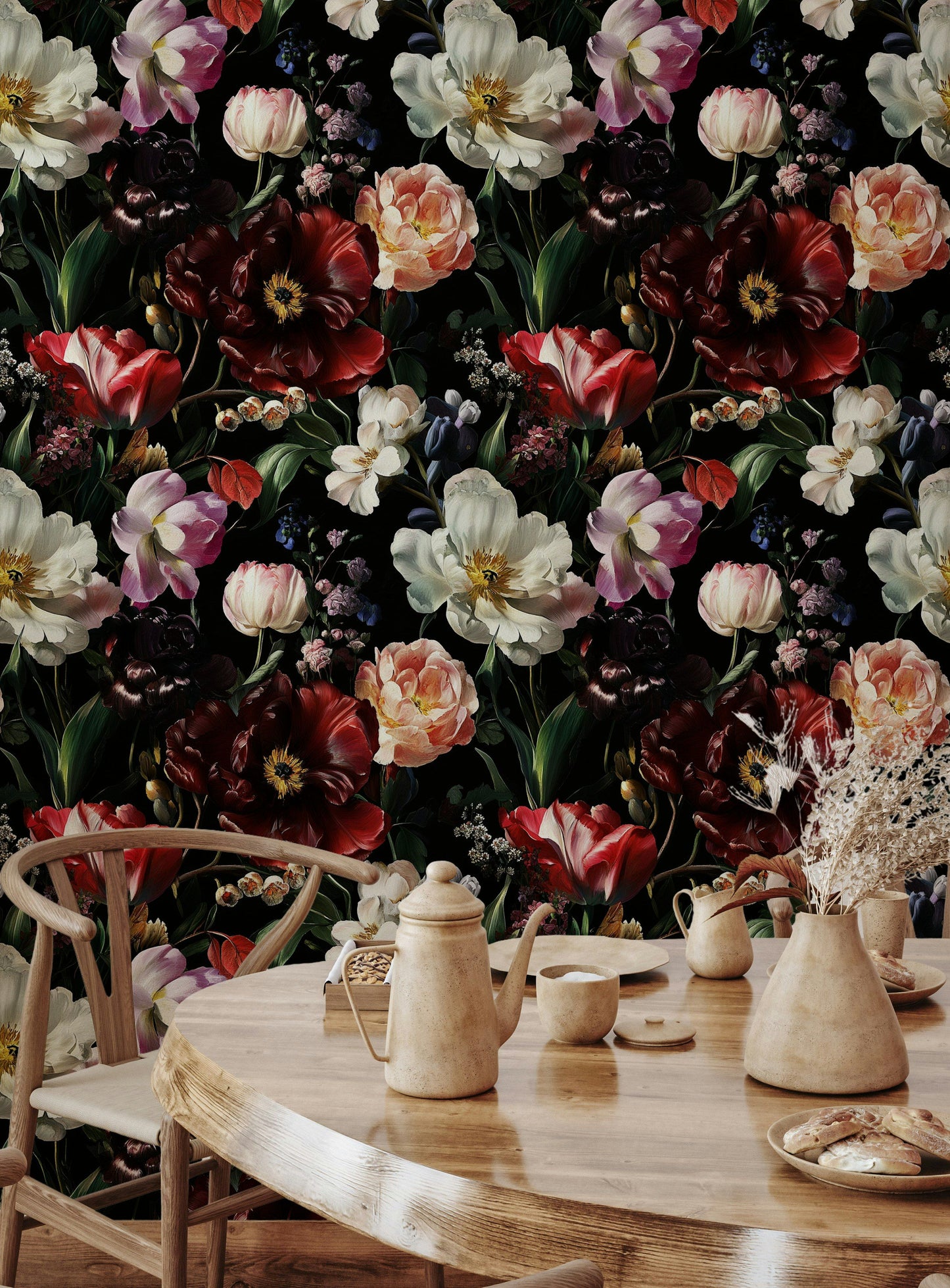 Dark Floral Wallpaper Romantic Flower Pattern