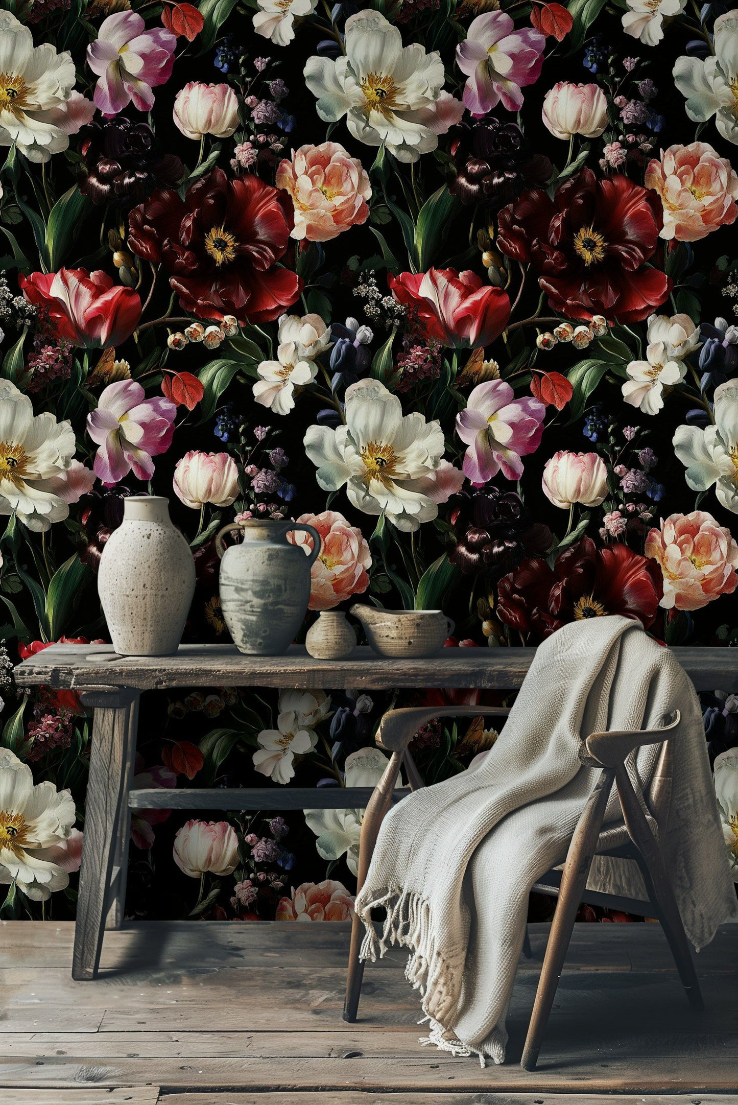 Dark Floral Wallpaper Romantic Flower Pattern