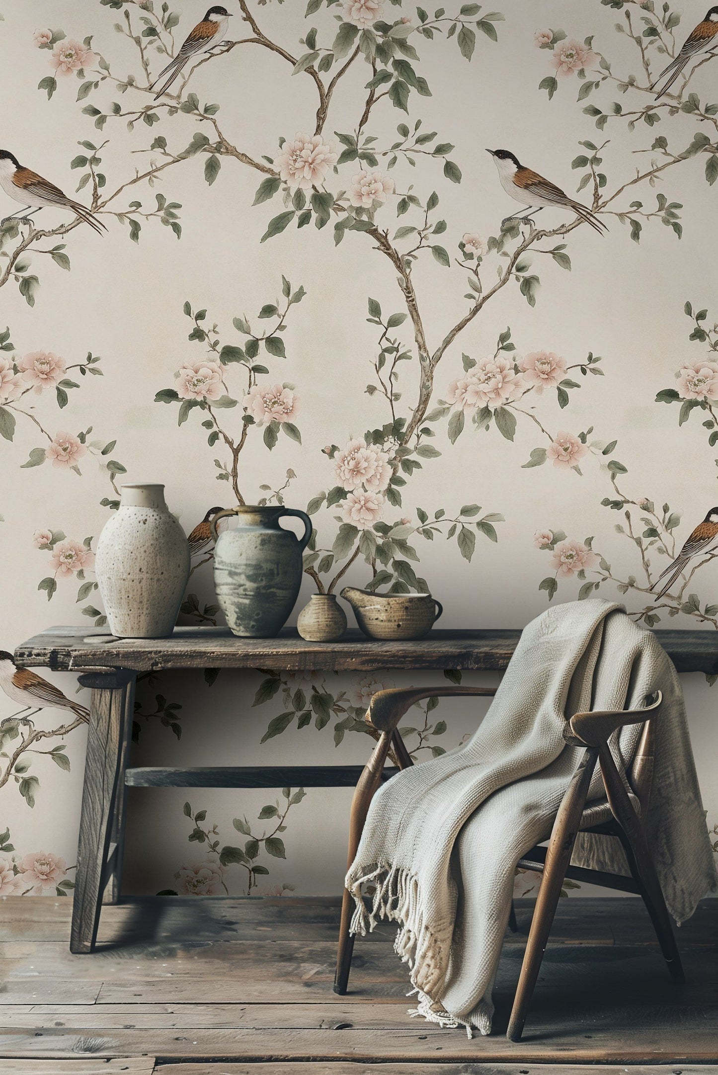 Bird and Blossom Wallpaper Elegant Asian Style Wall Mural