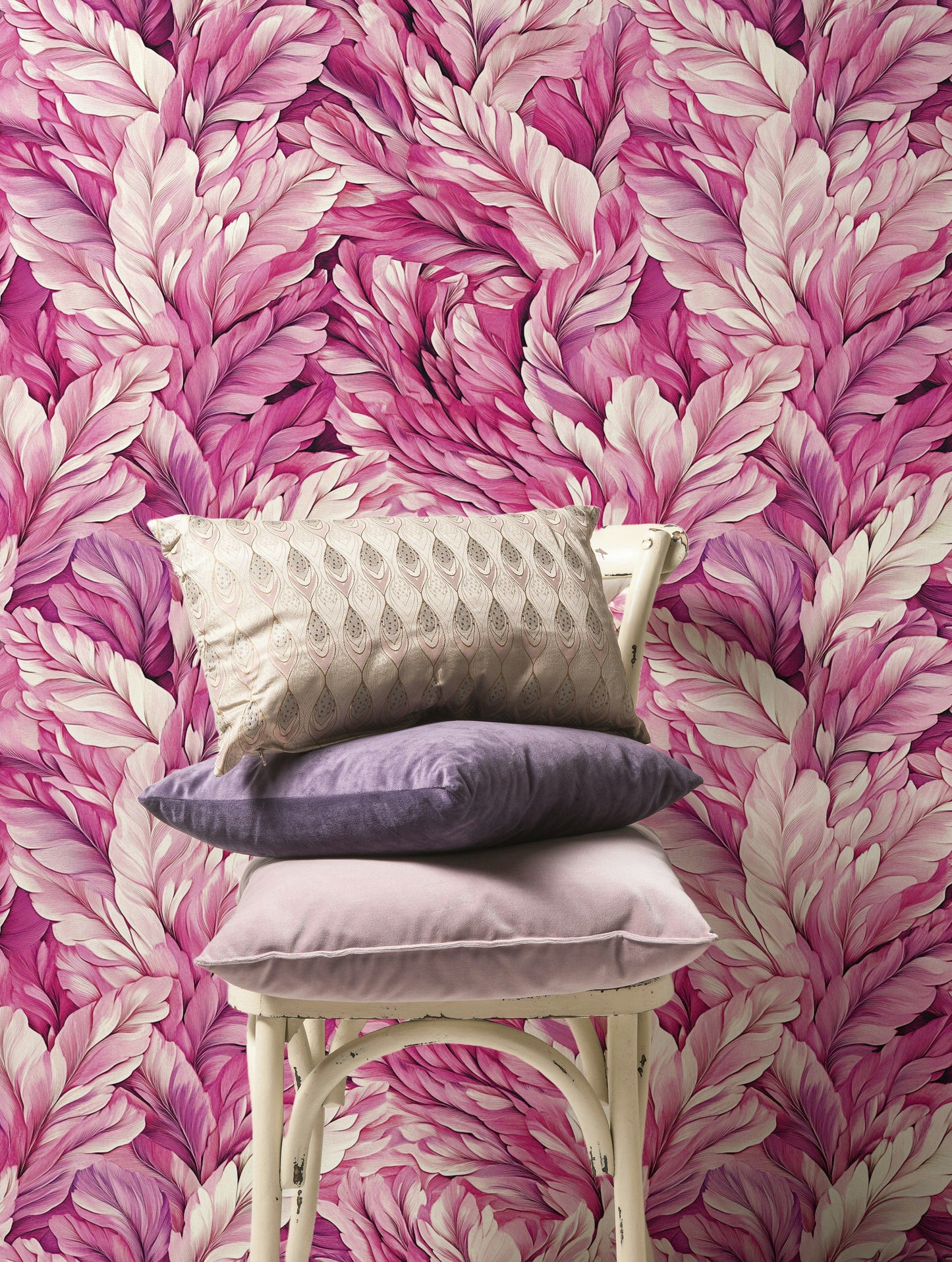 Pink Feather Pattern Wallpaper Elegant Boho Chic Wall Mural