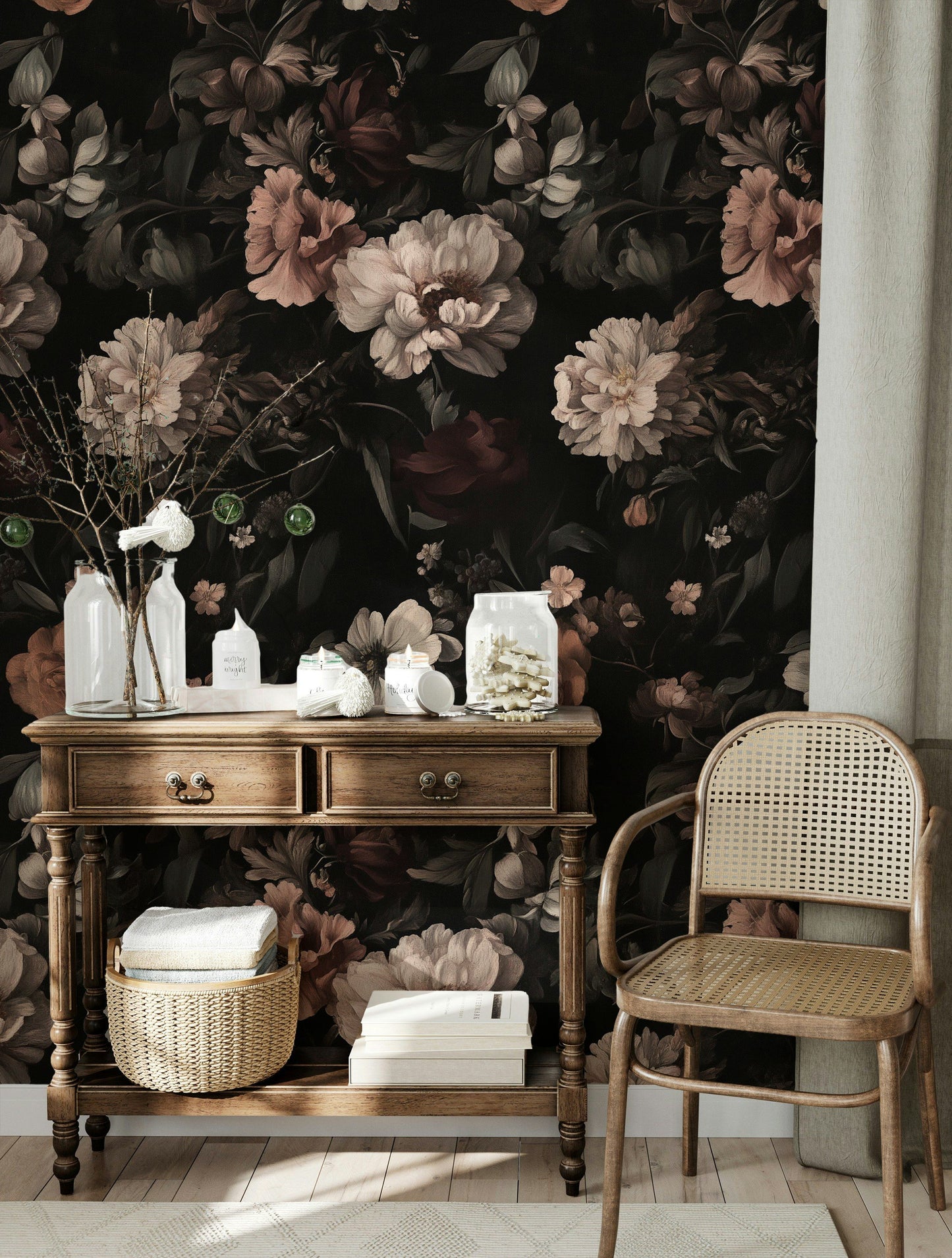 Dark Floral Wallpaper Moody Still Life Flower Mural