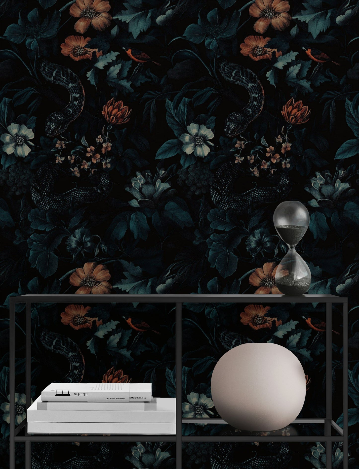 Moody Exotic Floral and Snake Wallpaper Dark Botanical