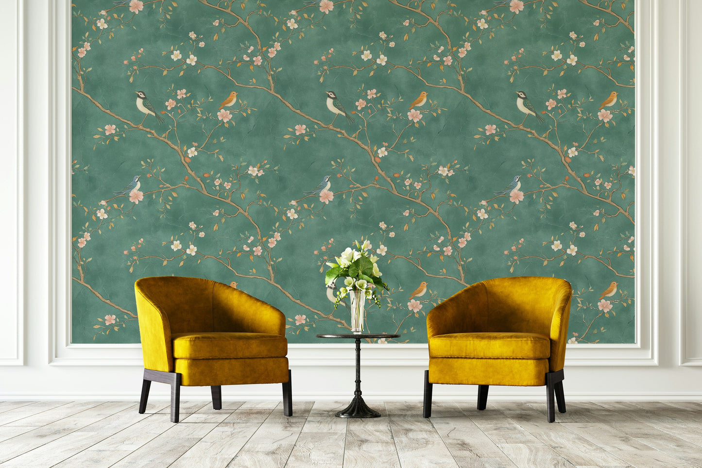 Emerald Garden Chinoiserie Wallpaper Asian-Inspired Wall Art