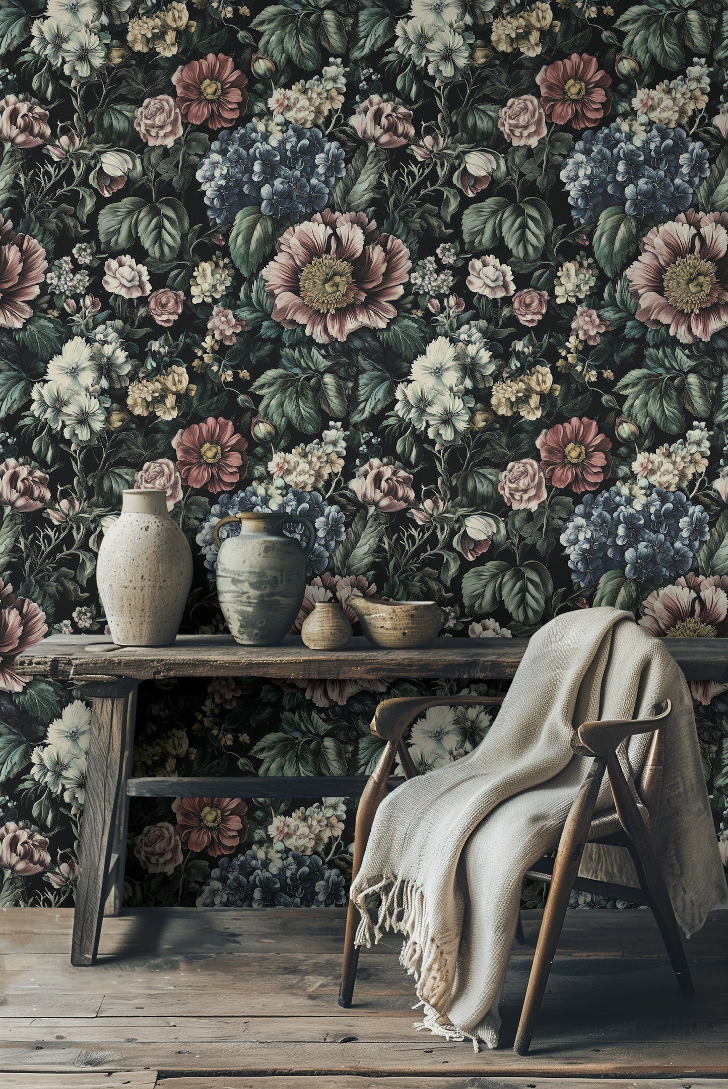 Dark Botanical Floral Wallpaper Richly Detailed Flowers
