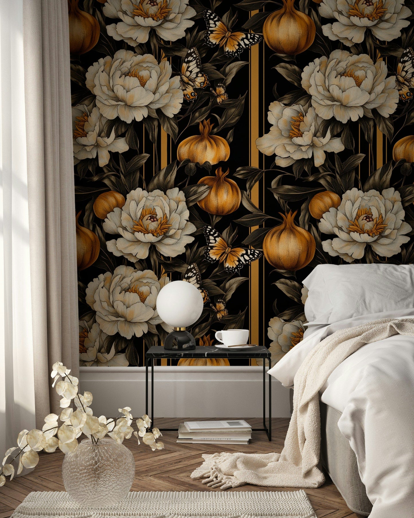 Elegant Art Deco Peony Floral Wallpaper