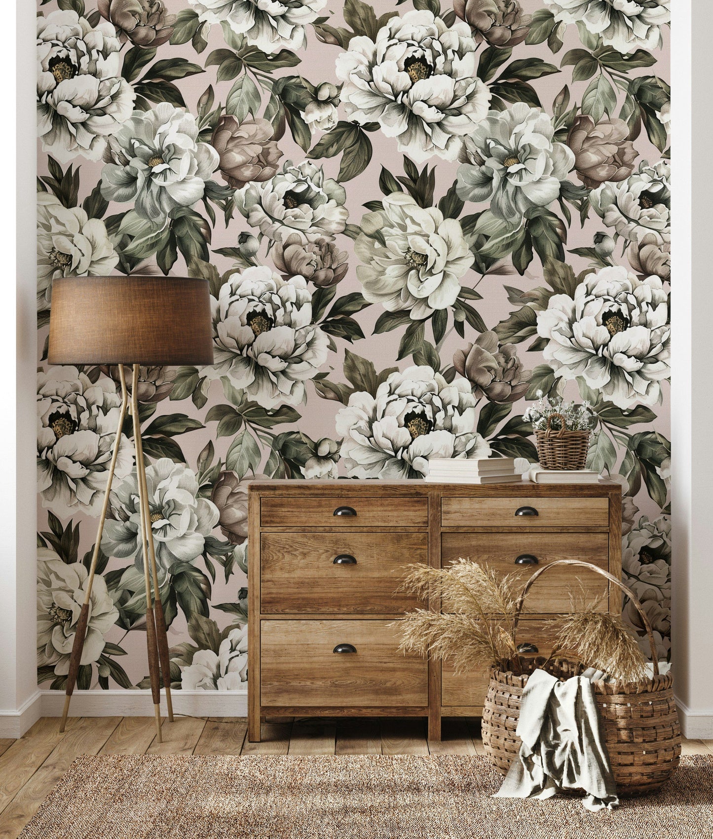 Vintage Peony Floral Wallpaper Flower Print Roll