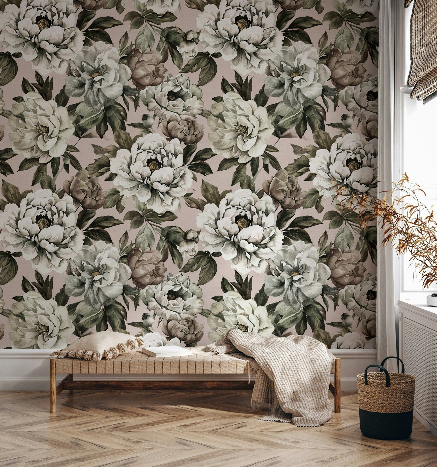 Vintage Peony Floral Wallpaper Flower Print Roll