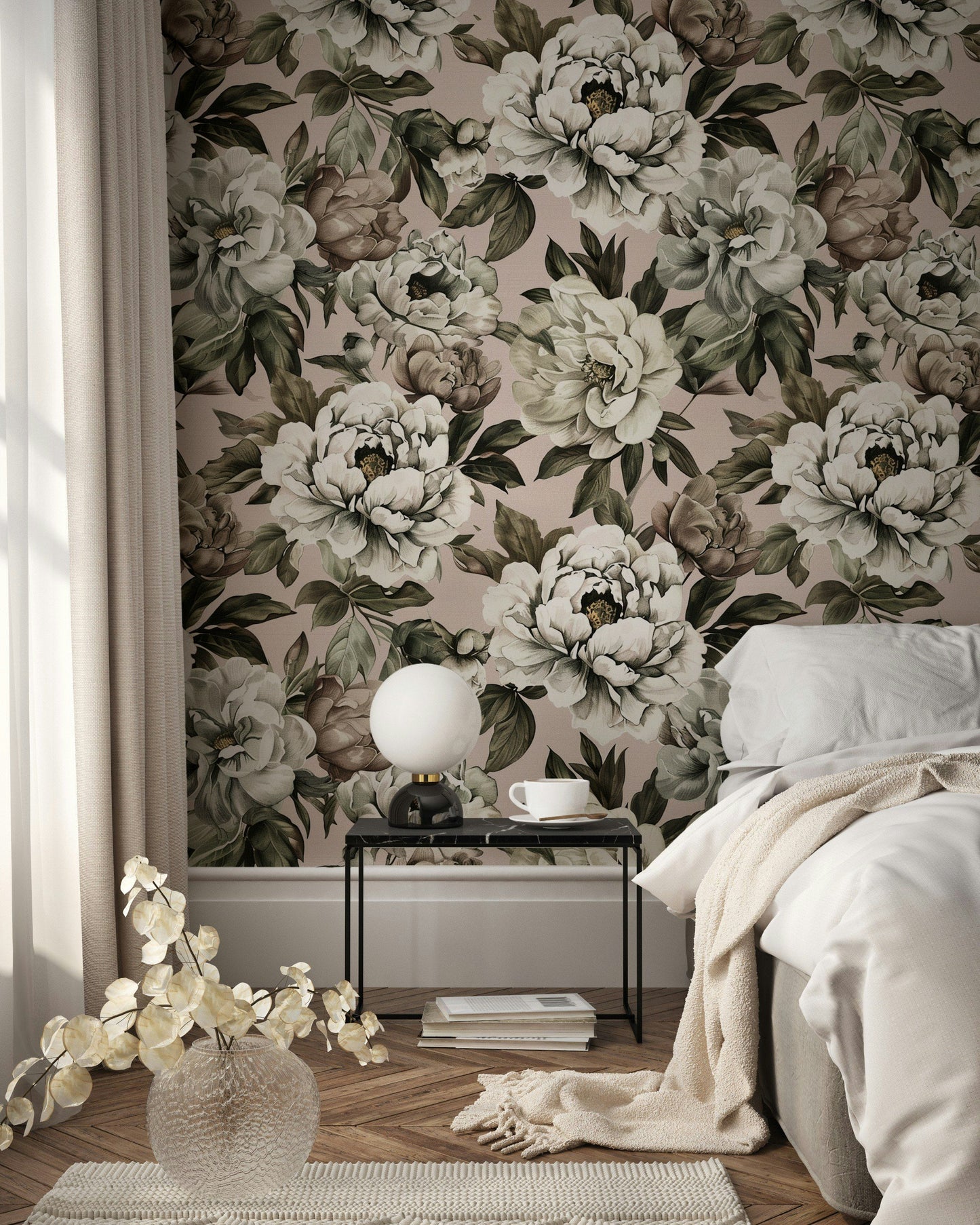 Vintage Peony Floral Wallpaper Flower Print Roll