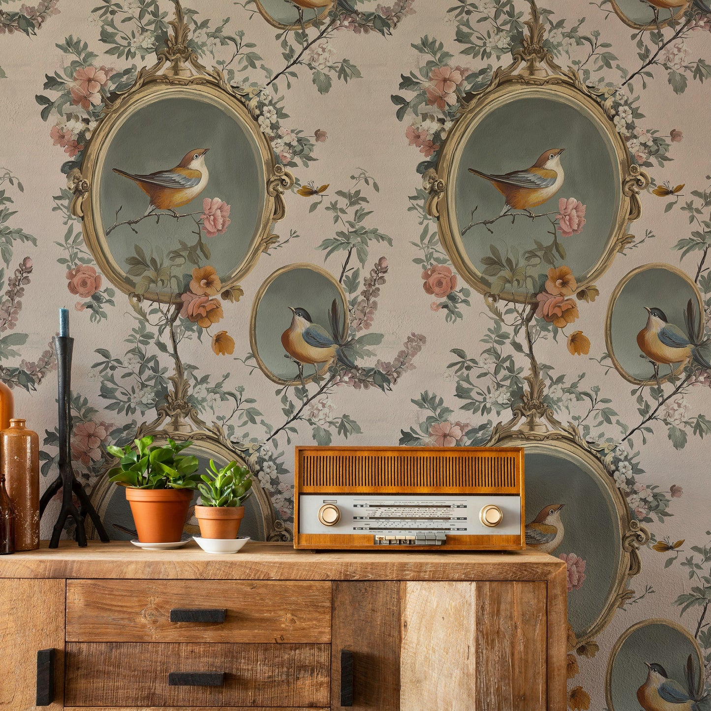 Vintage Bird Art Wallpaper Romantic Floral Wall Mural