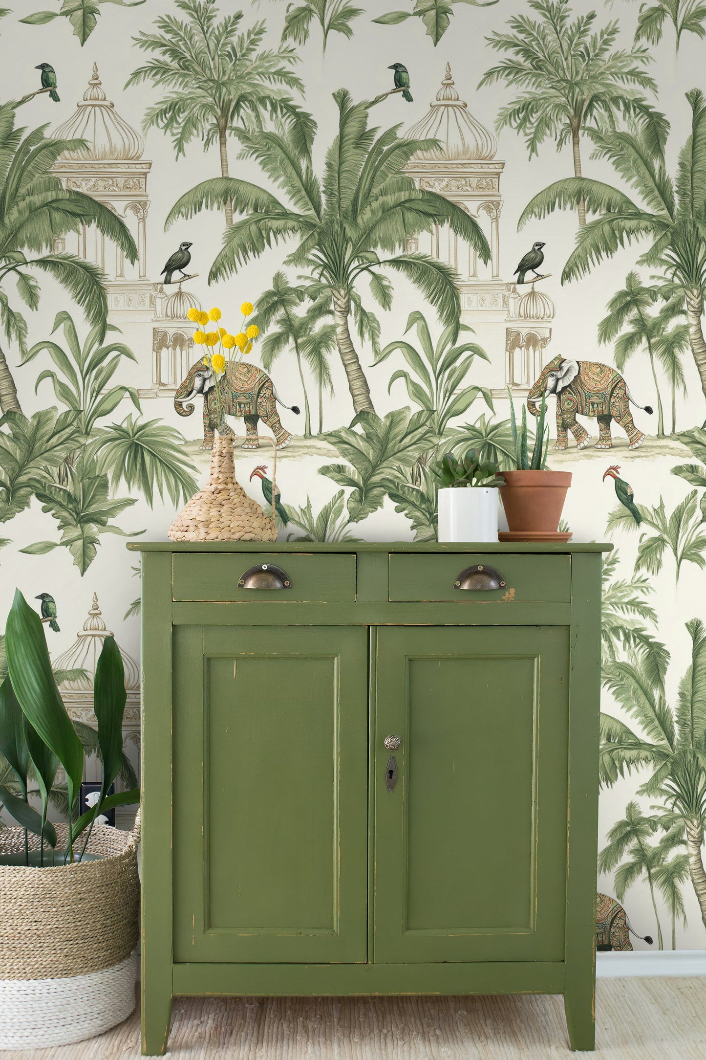 Exotic Jungle Wallpaper Indian Palace and Elephant Design