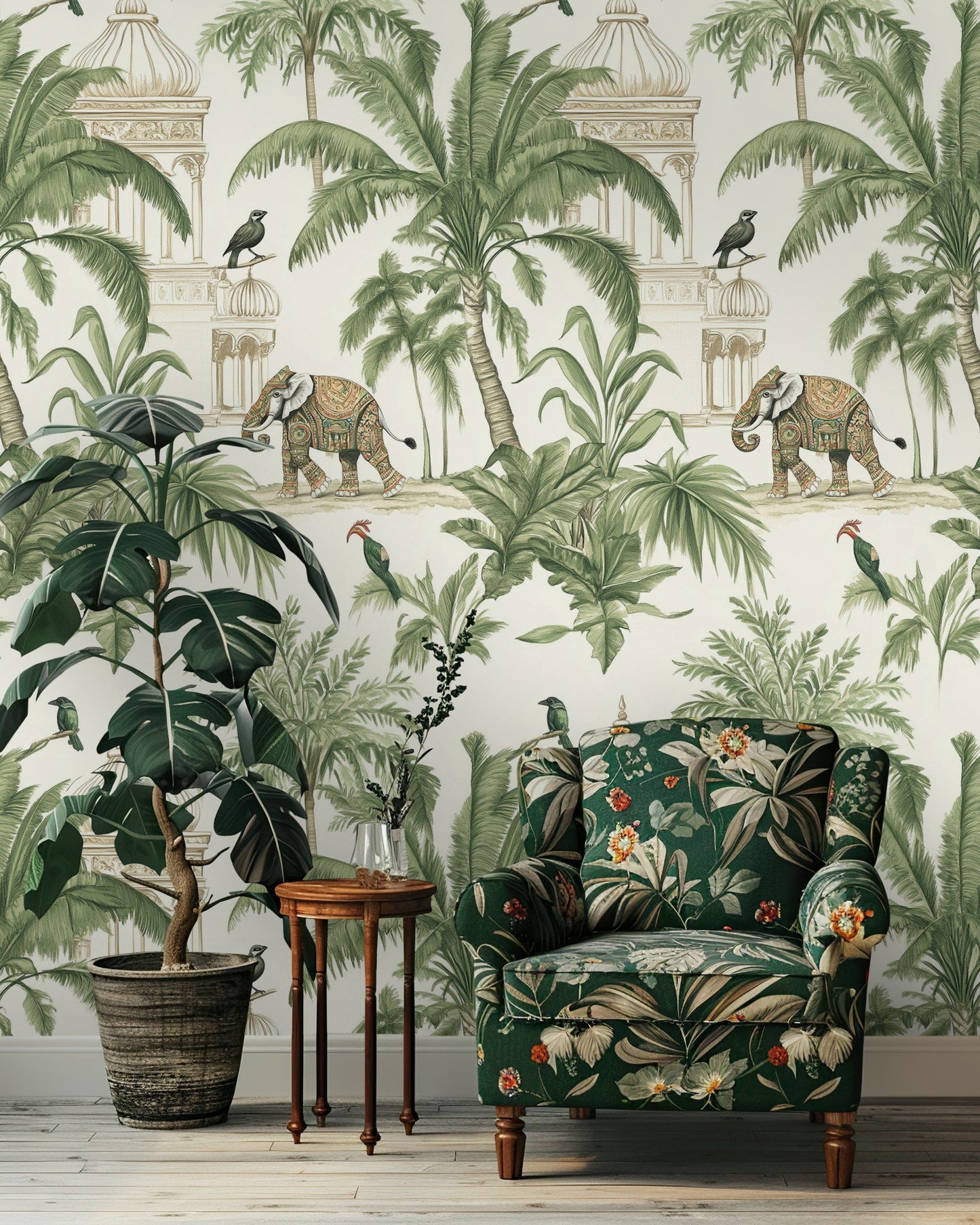 Exotic Jungle Wallpaper Indian Palace and Elephant Design