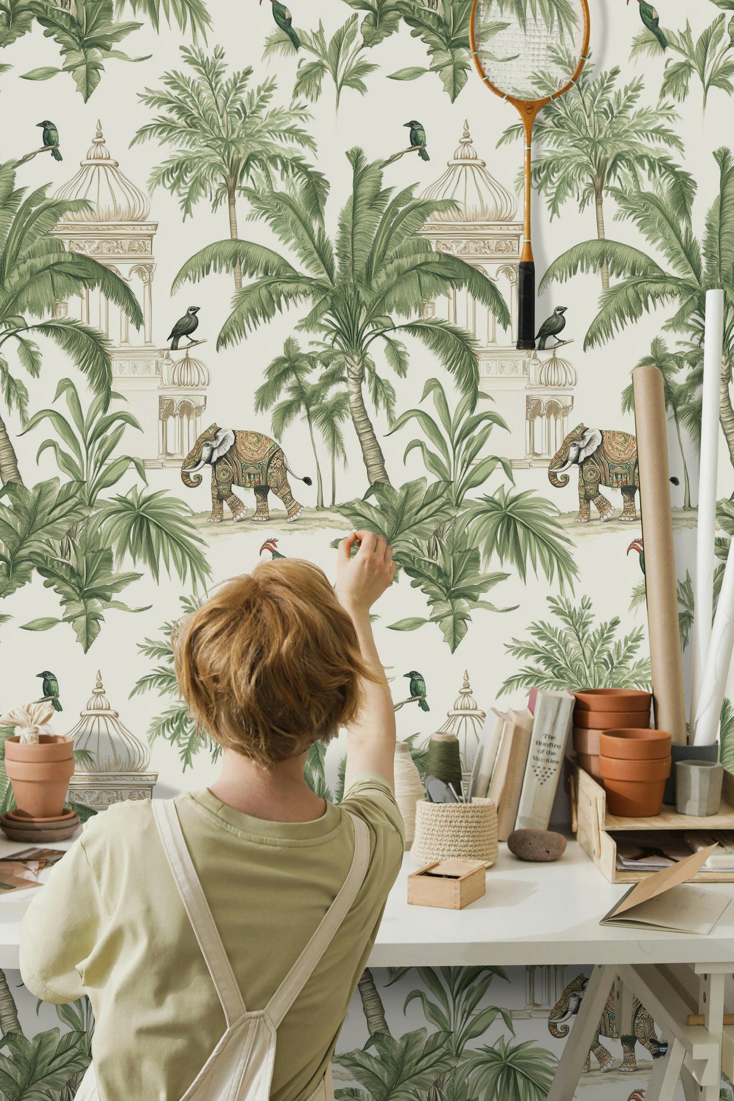 Exotic Jungle Wallpaper Indian Palace and Elephant Design