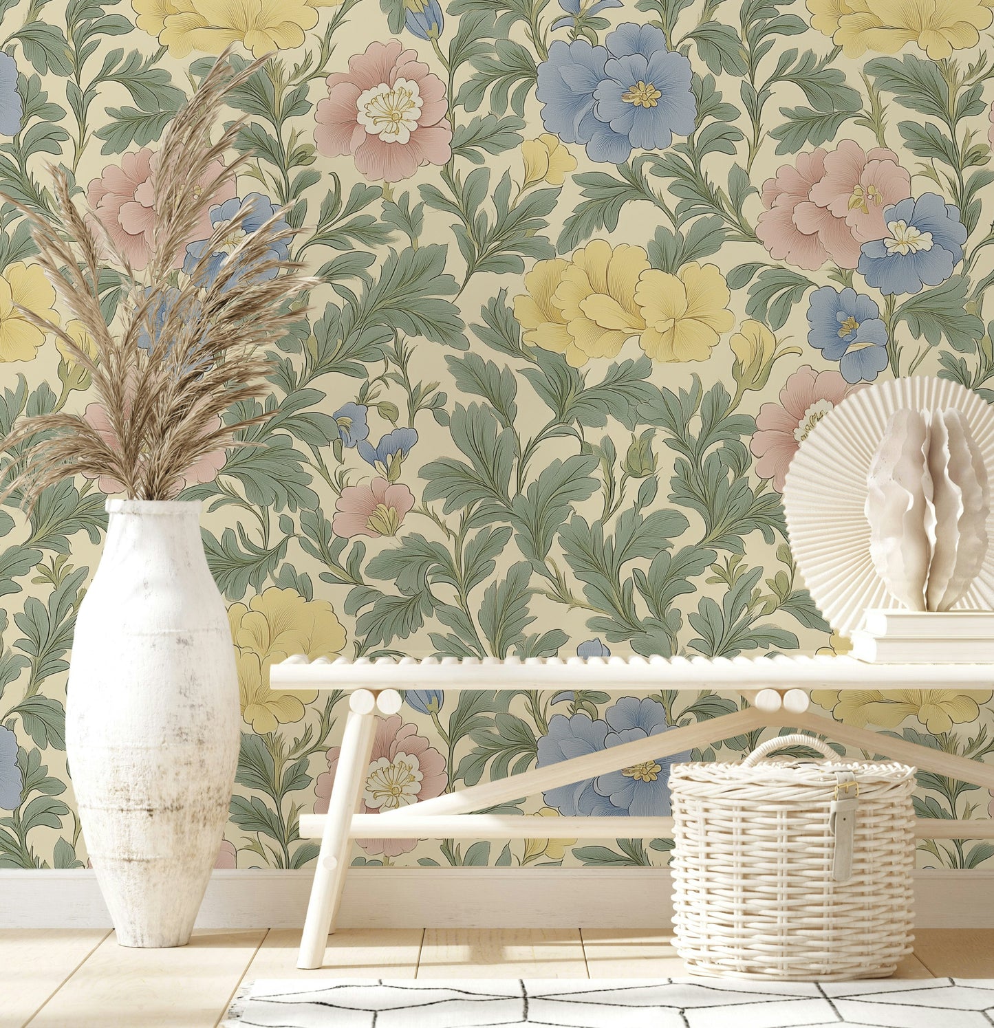Vintage Botanical Elegance Wallpaper Soft Pastel Floral Wall Mural