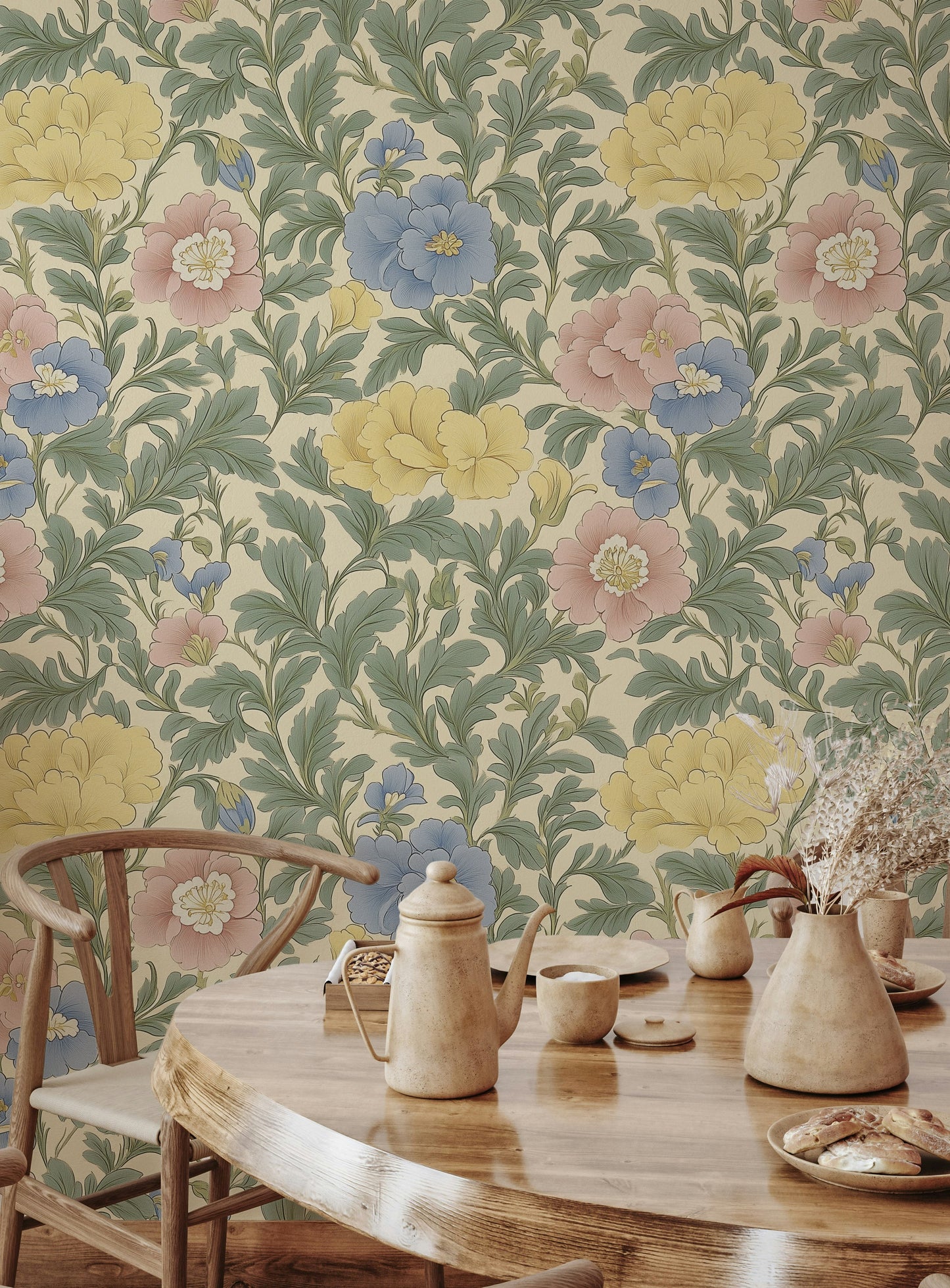 Vintage Botanical Elegance Wallpaper Soft Pastel Floral Wall Mural