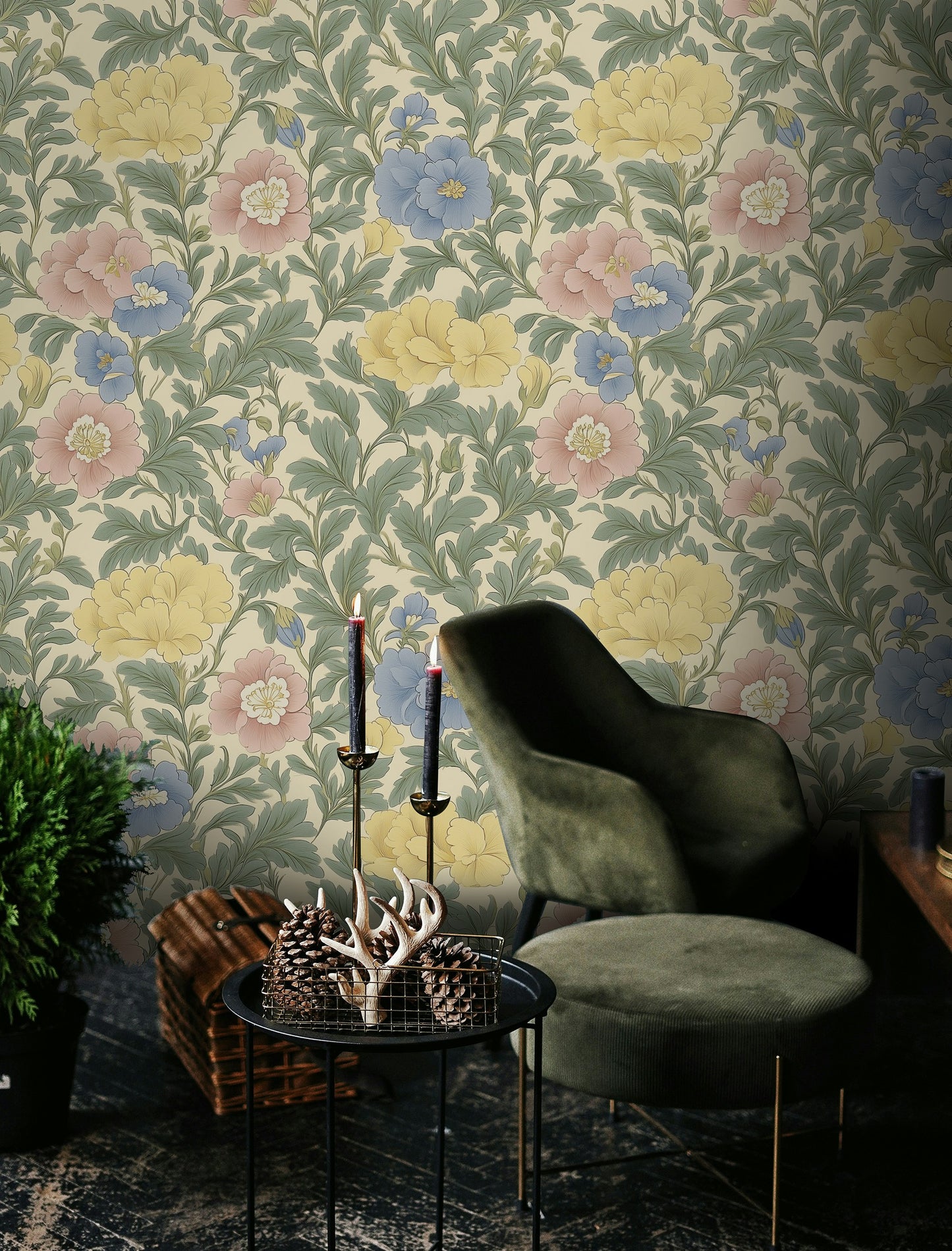Vintage Botanical Elegance Wallpaper Soft Pastel Floral Wall Mural