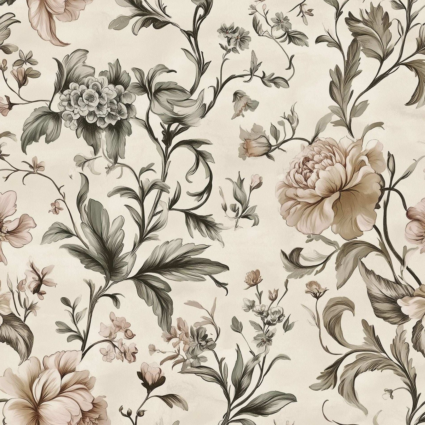Neutral Peony Wallpaper Elegant Vintage Botanical Decor Sophisticated Interiors Peel and Stick Roll