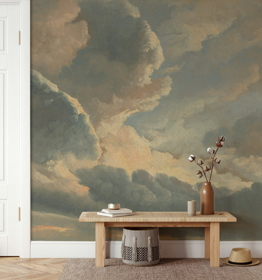 Cloudscape Wallpaper Sky Blue Pastel Clouds Wall Mural