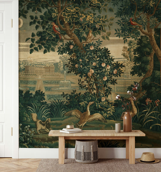 Versailles Garden Wallpaper French Tapestry Bird Wall Mural