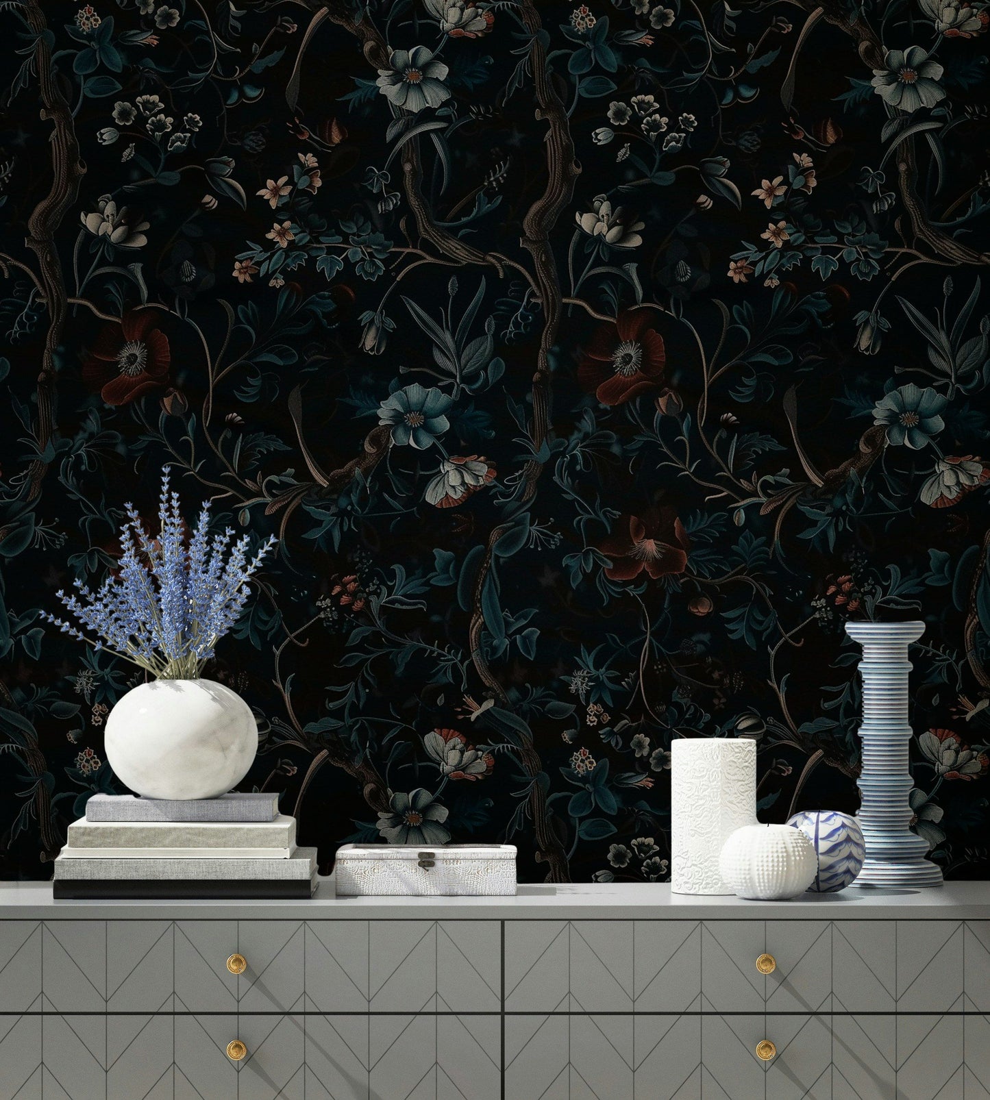 Dark Floral Botanical Wallpaper  Flowers Wall Mural