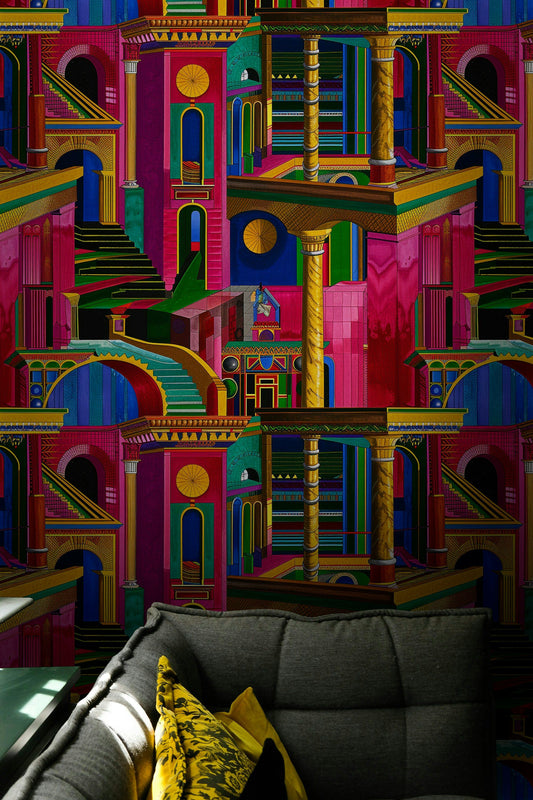 Whimsical Wonderland Wallpaper Vibrant Architectural Design