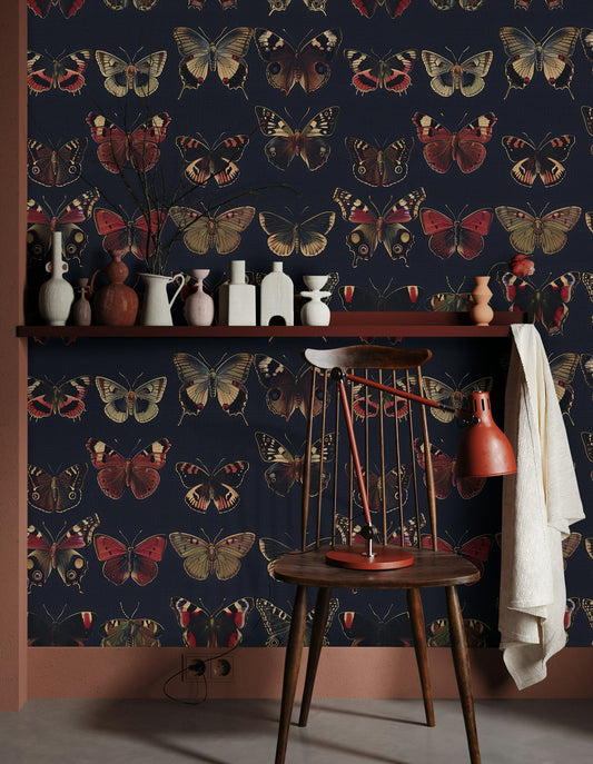 Vintage Butterfly Wallpaper - Dark Background, Colorful Butterflies, Elegant Nature-Inspired Wall Mural