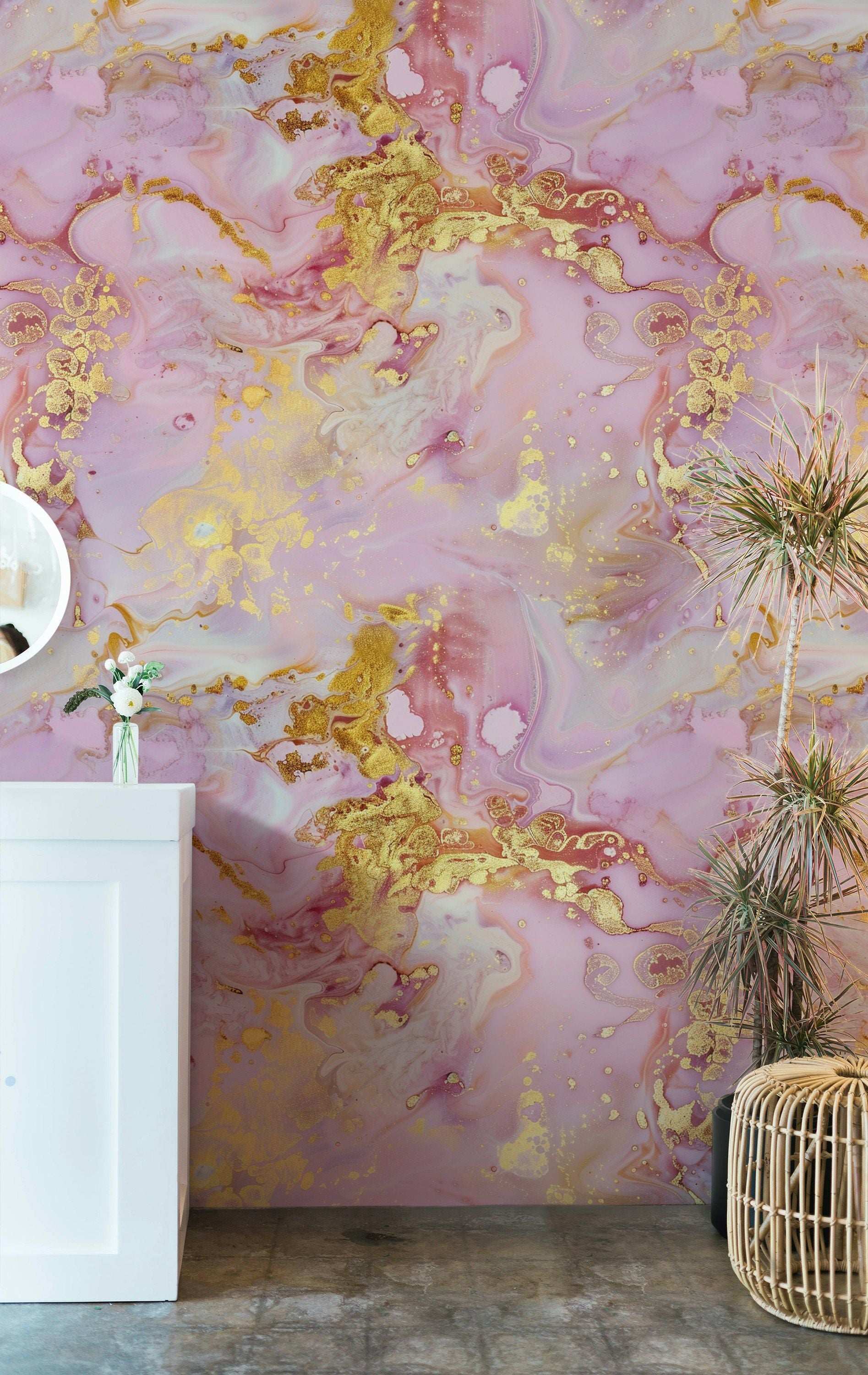 Luxurious Pink and Gold Marble Wallpaper Peel and Stick Elegant Abstract Wall Mural