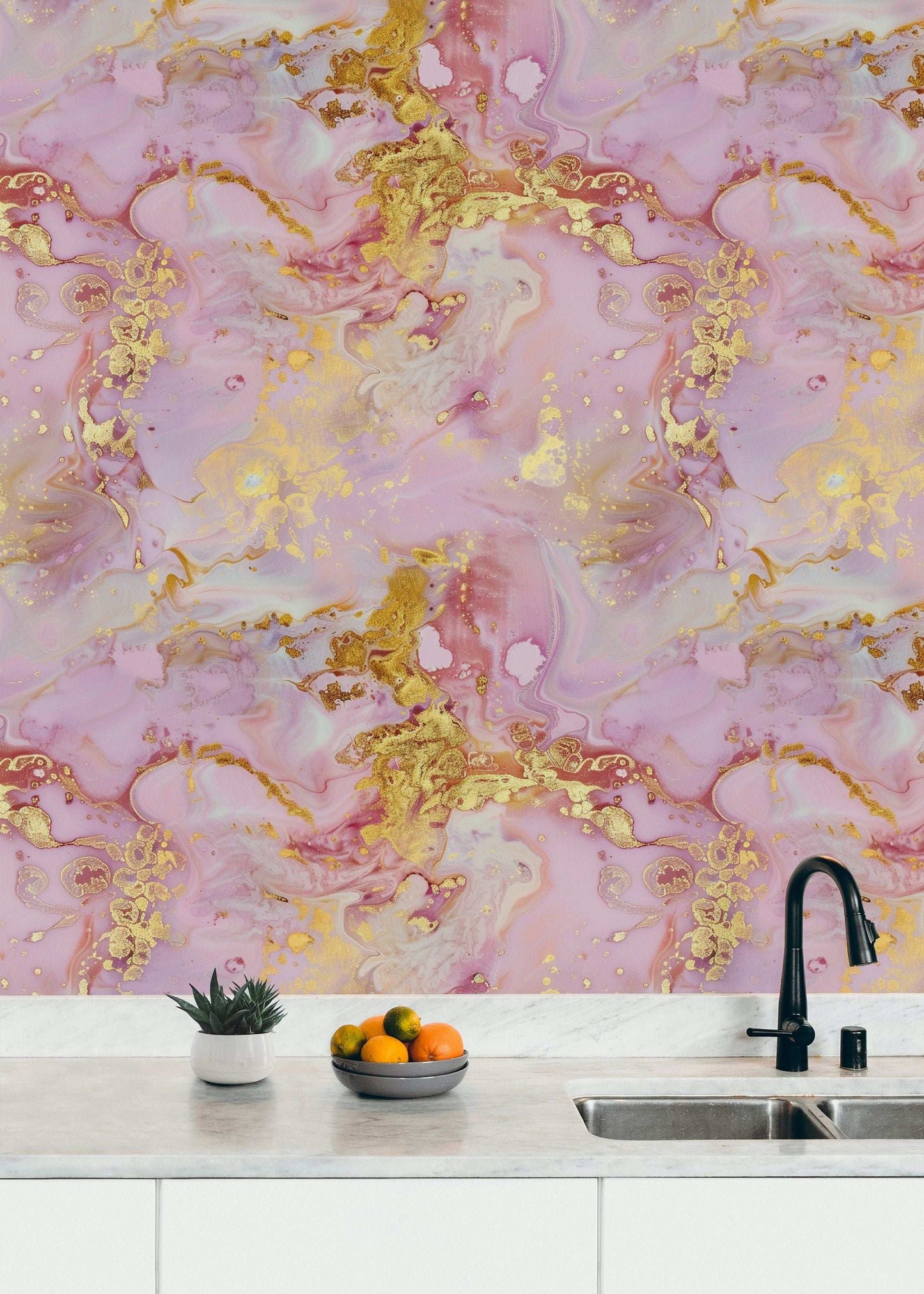 Luxurious Pink and Gold Marble Wallpaper Peel and Stick Elegant Abstract Wall Mural