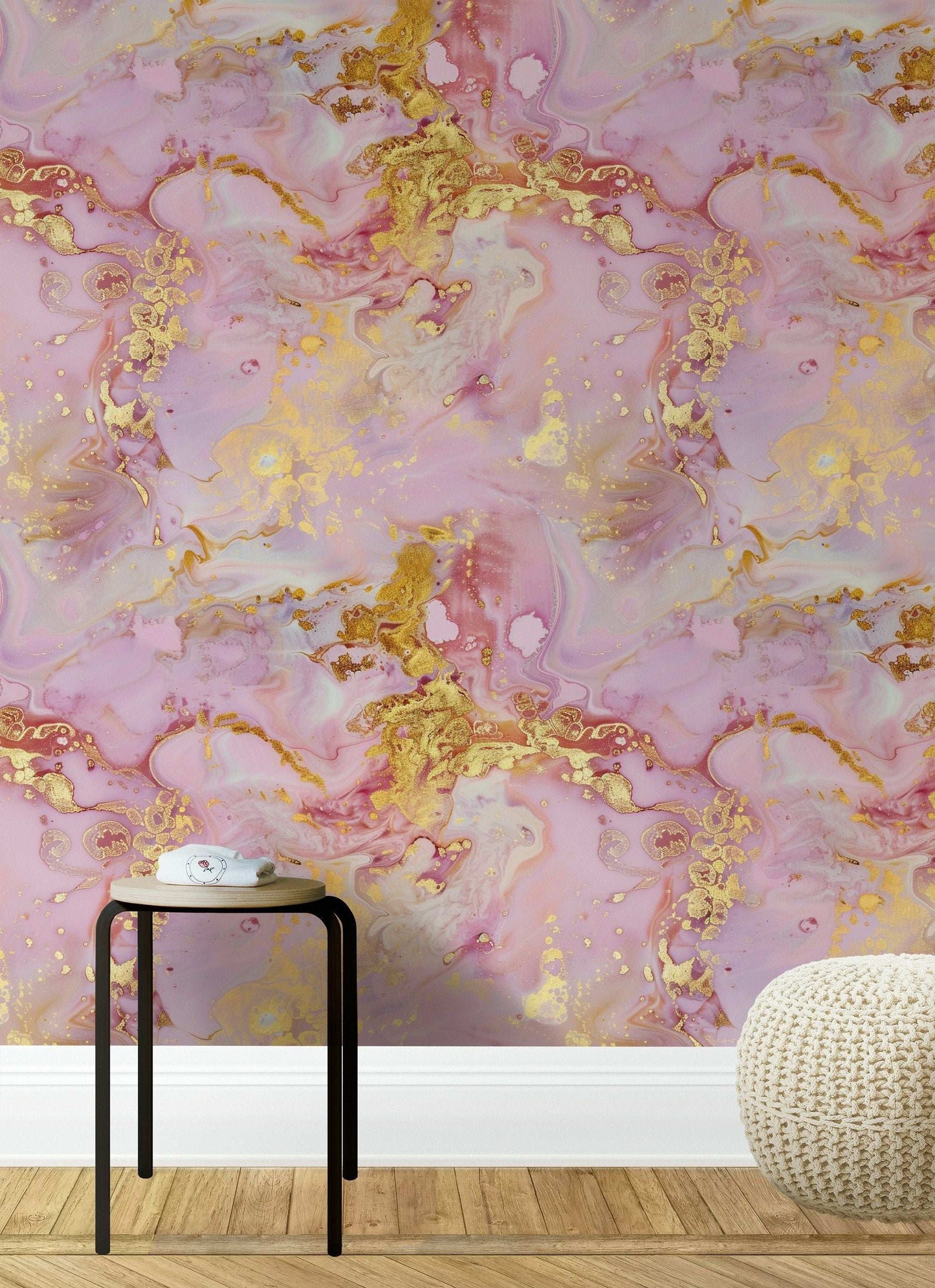 Luxurious Pink and Gold Marble Wallpaper Peel and Stick Elegant Abstract Wall Mural