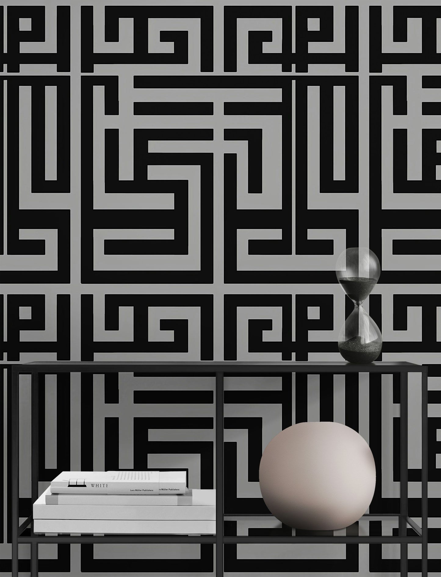 Modern Geometric Maze Pattern Wallpaper Peel and Stick Black and Gray Wall Mural