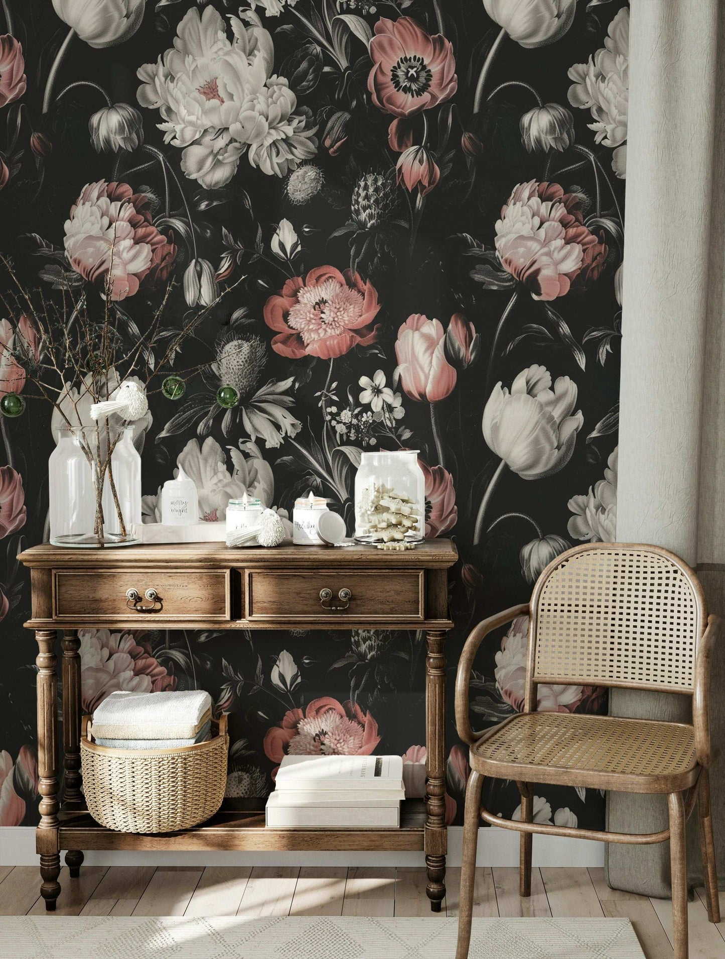 Vintage Floral Wallpaper Pink Peonies Wall Mural