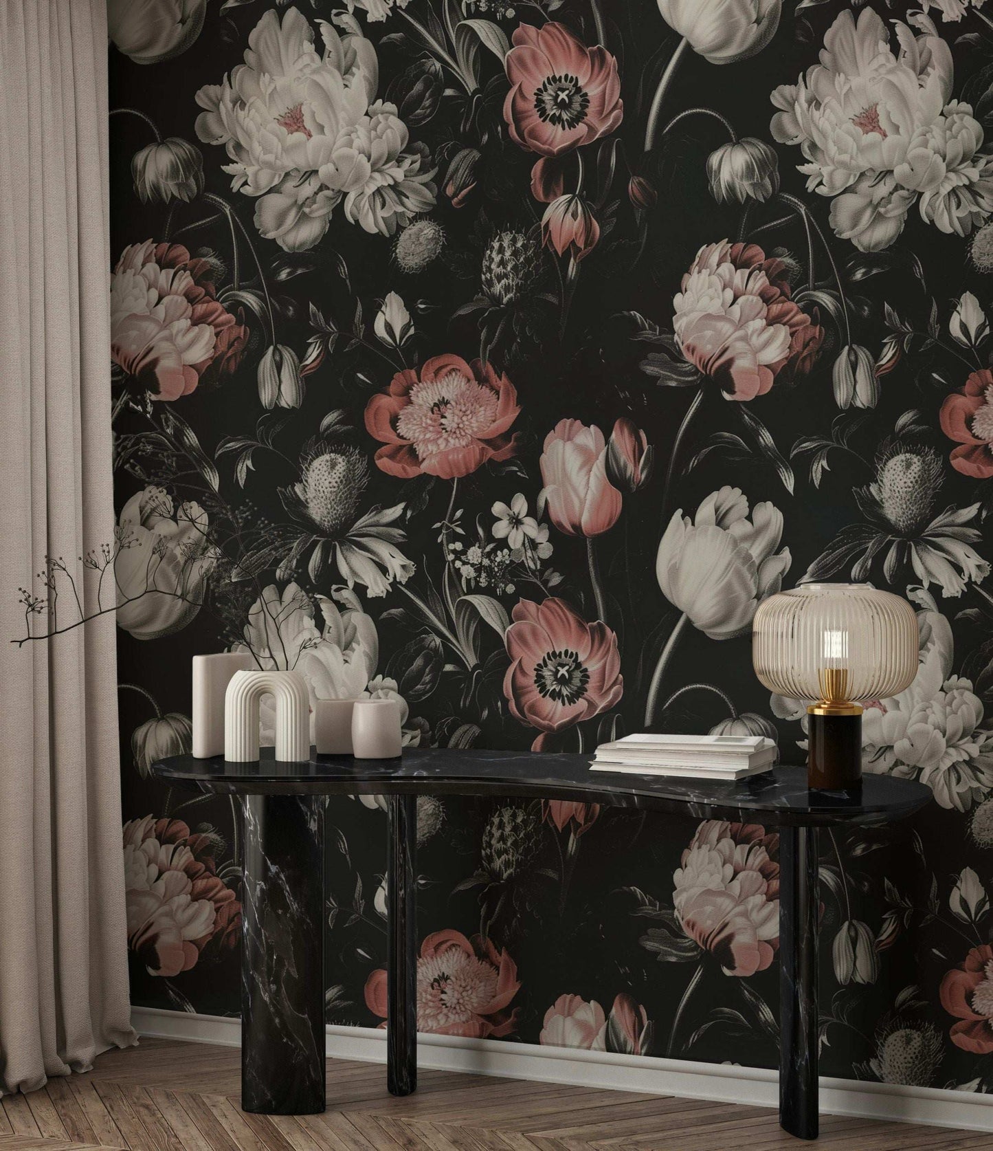 Vintage Floral Wallpaper Pink Peonies Wall Mural