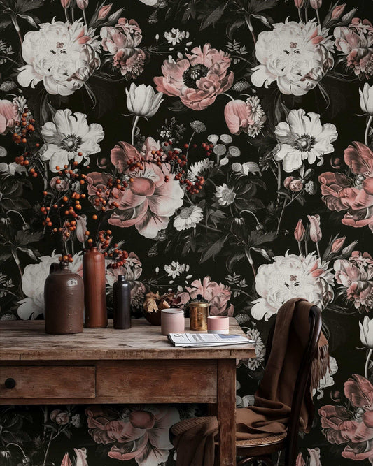 Vintage Floral Wallpaper Pink Peonies Peel and Stick Wall Mural