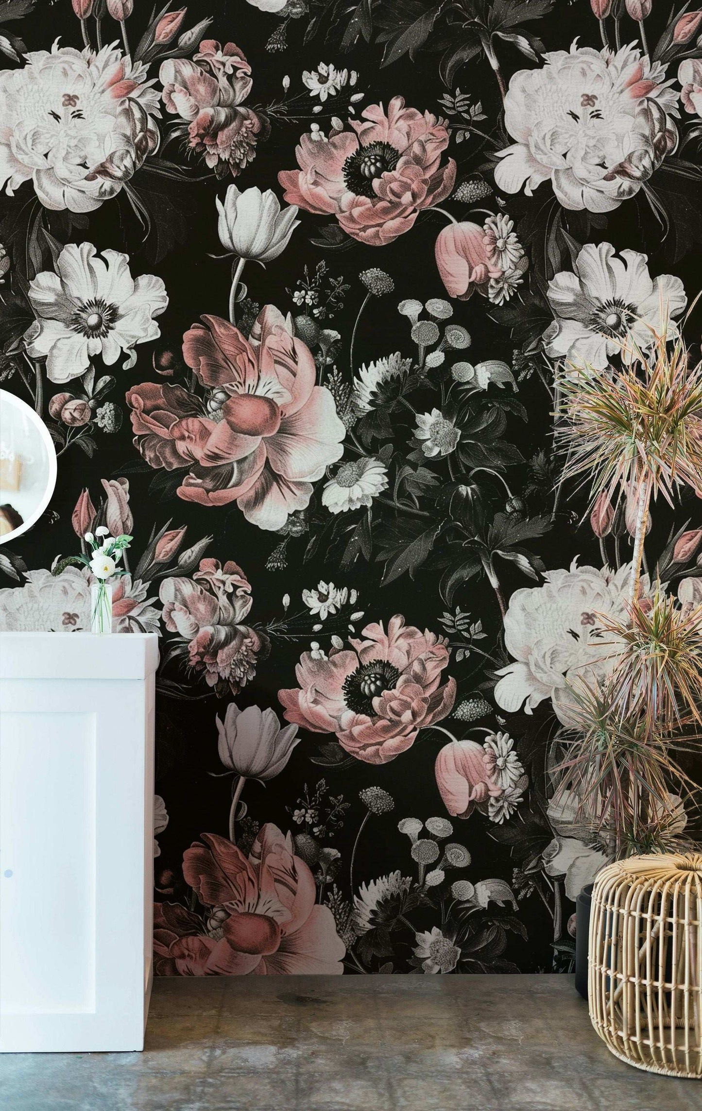 Vintage Floral Wallpaper Pink Peonies Peel and Stick Wall Mural