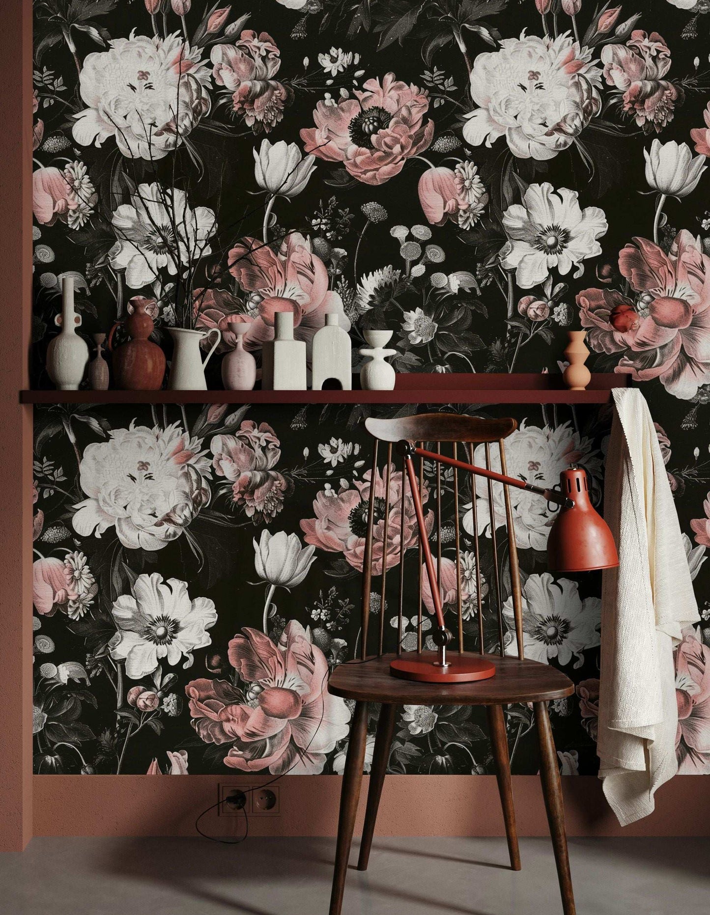 Vintage Floral Wallpaper Pink Peonies Peel and Stick Wall Mural