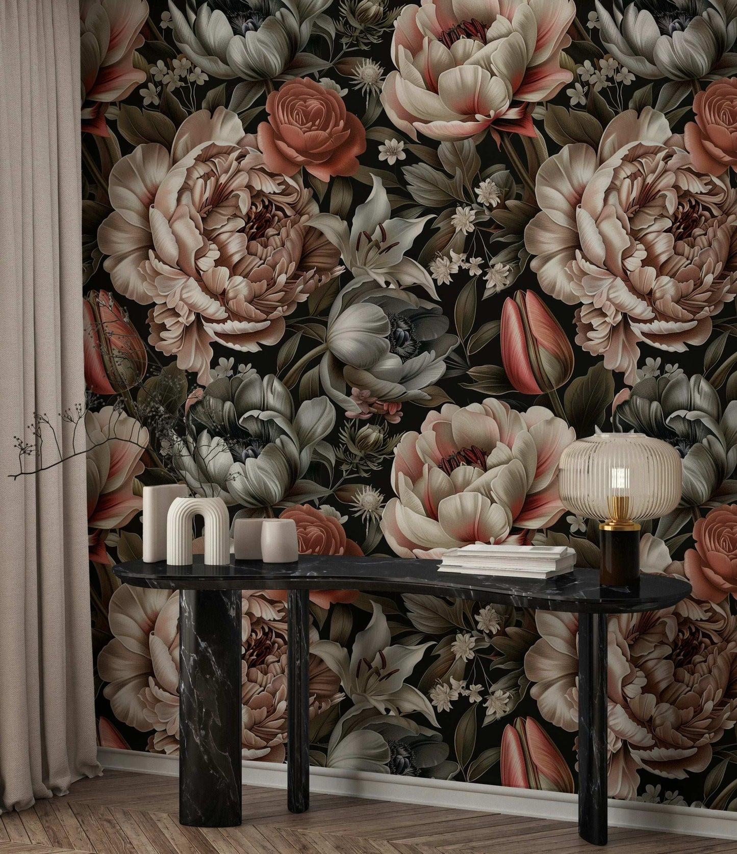 Peony Floral Wallpaper Pastel Tones Elegant Wall Mural