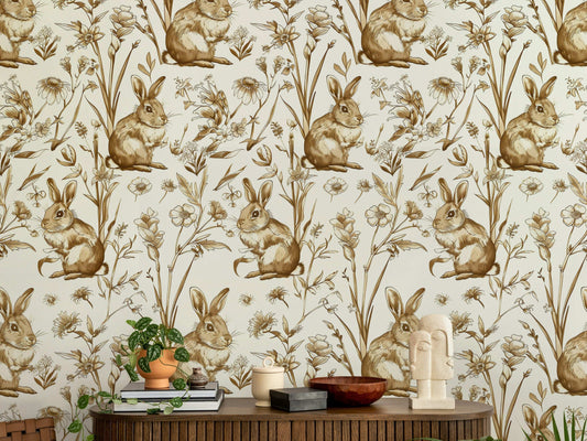 Wildflower Wallpaper Vintage Rabbit Peel Stick Wall Mural