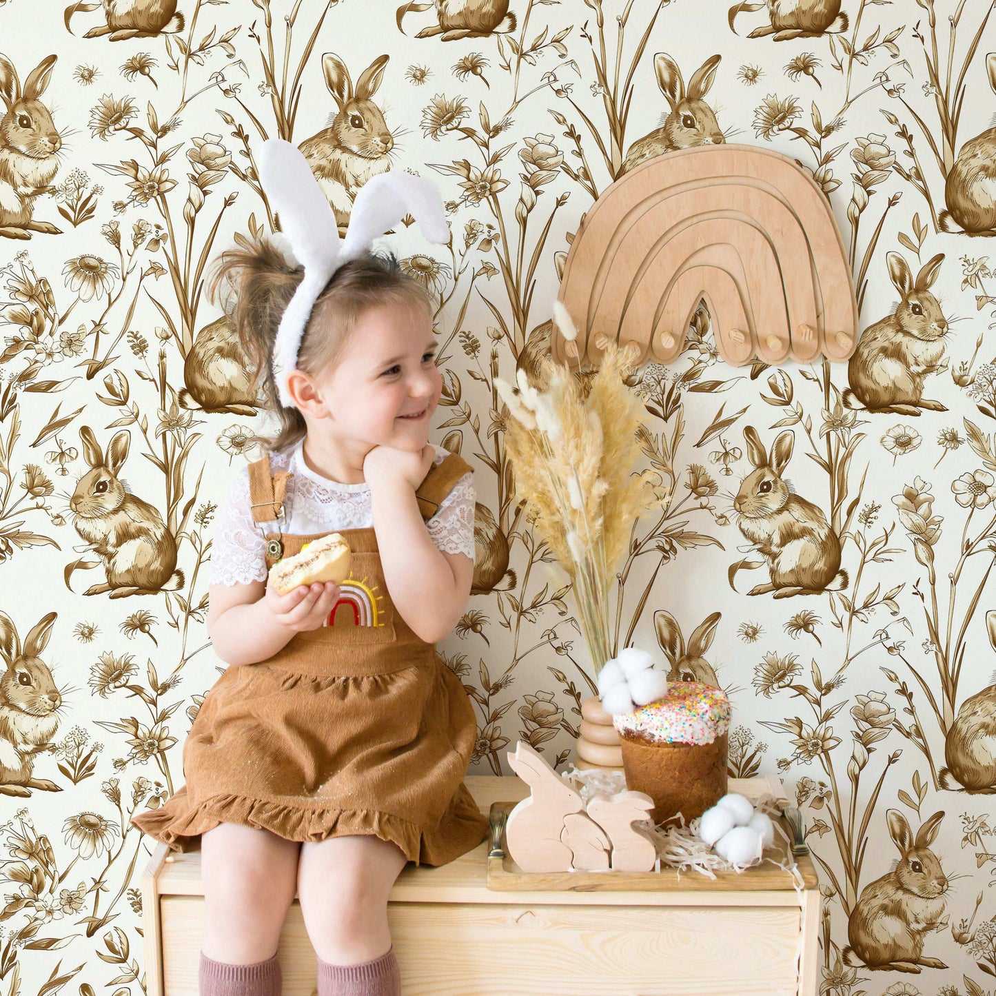 Wildflower Wallpaper Vintage Rabbit Peel Stick Wall Mural