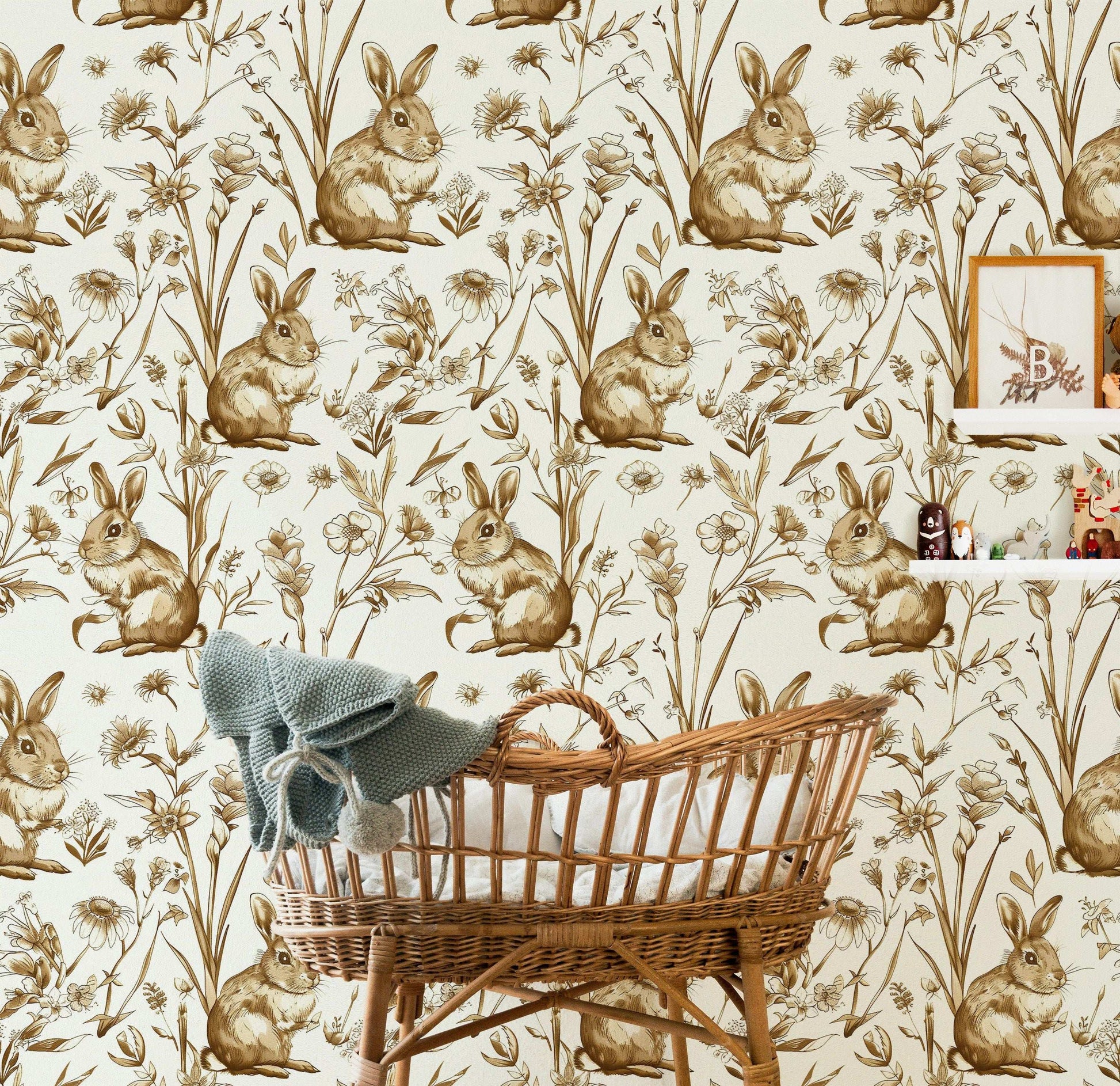 Wildflower Wallpaper Vintage Rabbit Peel Stick Wall Mural