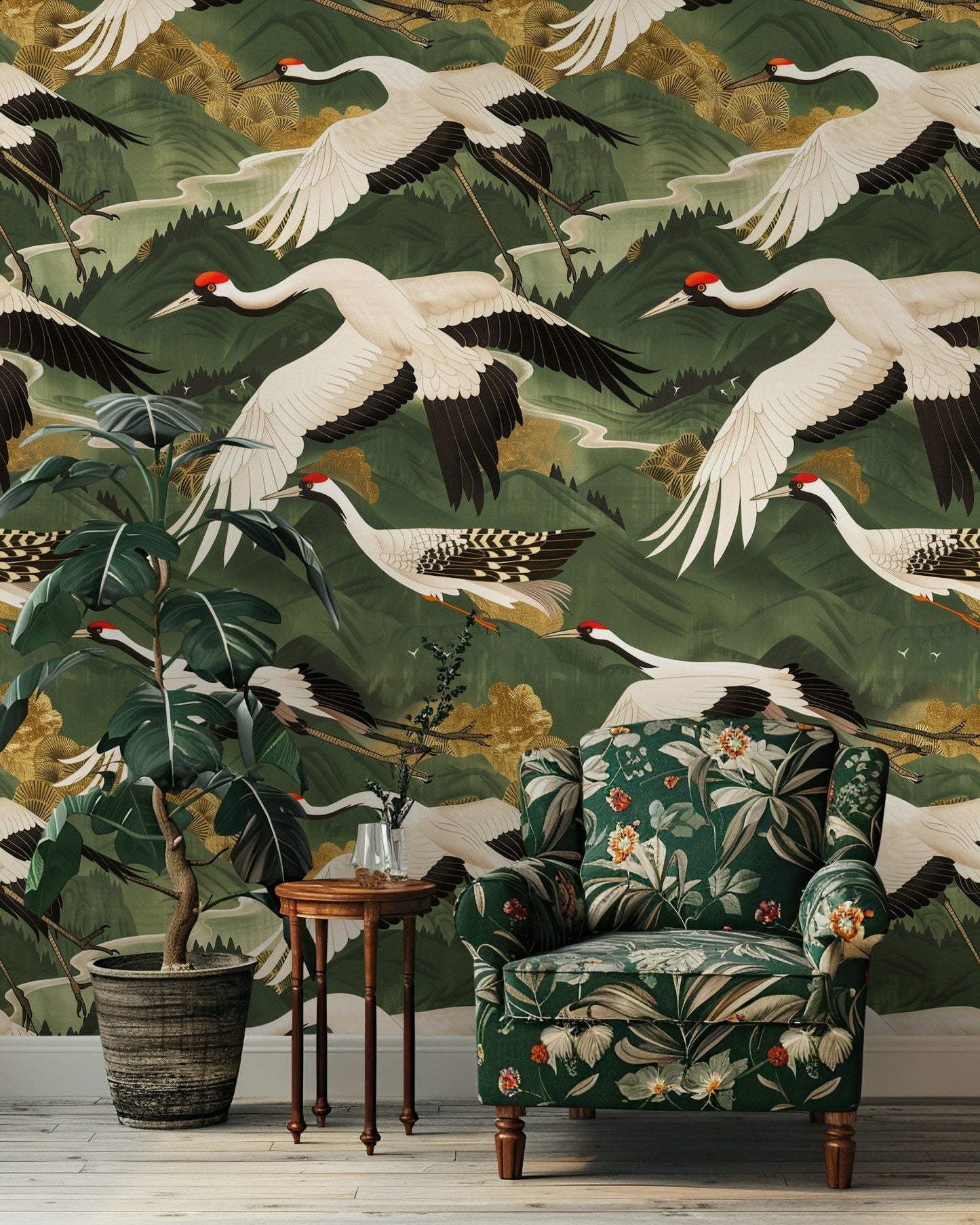 Elegant Crane Wallpaper Japanese Wall Mural Peel and Stick Roll